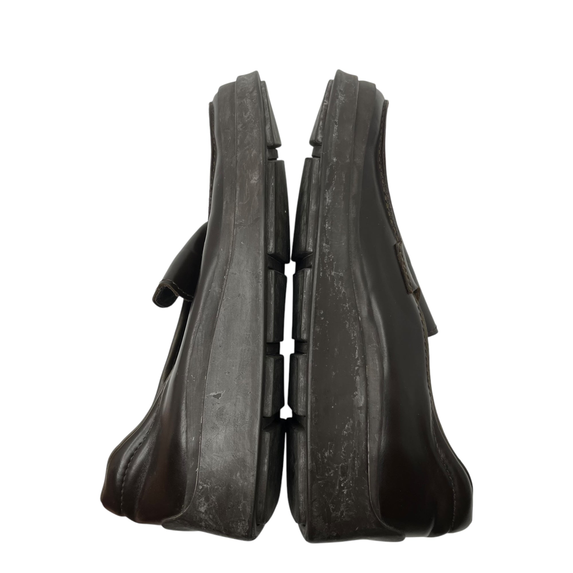 PRADA(プラダ) 00's Square toe platform leather loafers スクエアトゥ 厚底 レザー ローファー 9(27cm~27.5程度) ブラウン シューズ 革靴