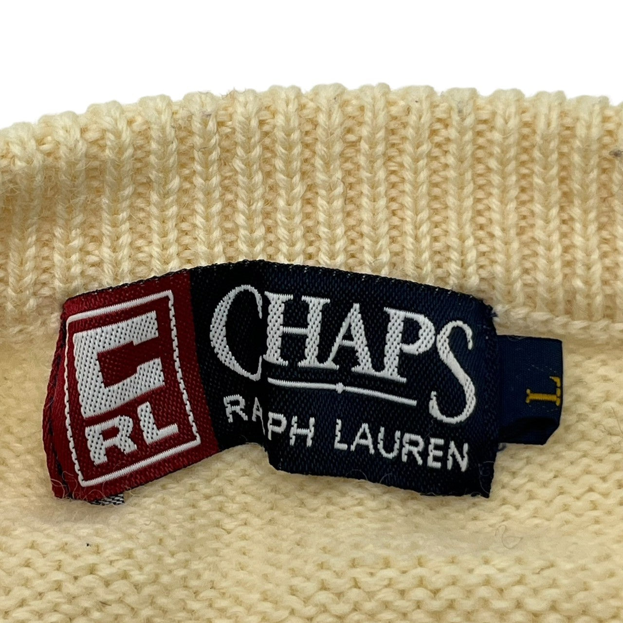 CHAPS(チャップス) 90's "CHAPS RALPH LAUREN" circle logo knit wool サークル ロゴ ウール ニット 1638-3551 L アイボリー×ネイビー ラルフローレン