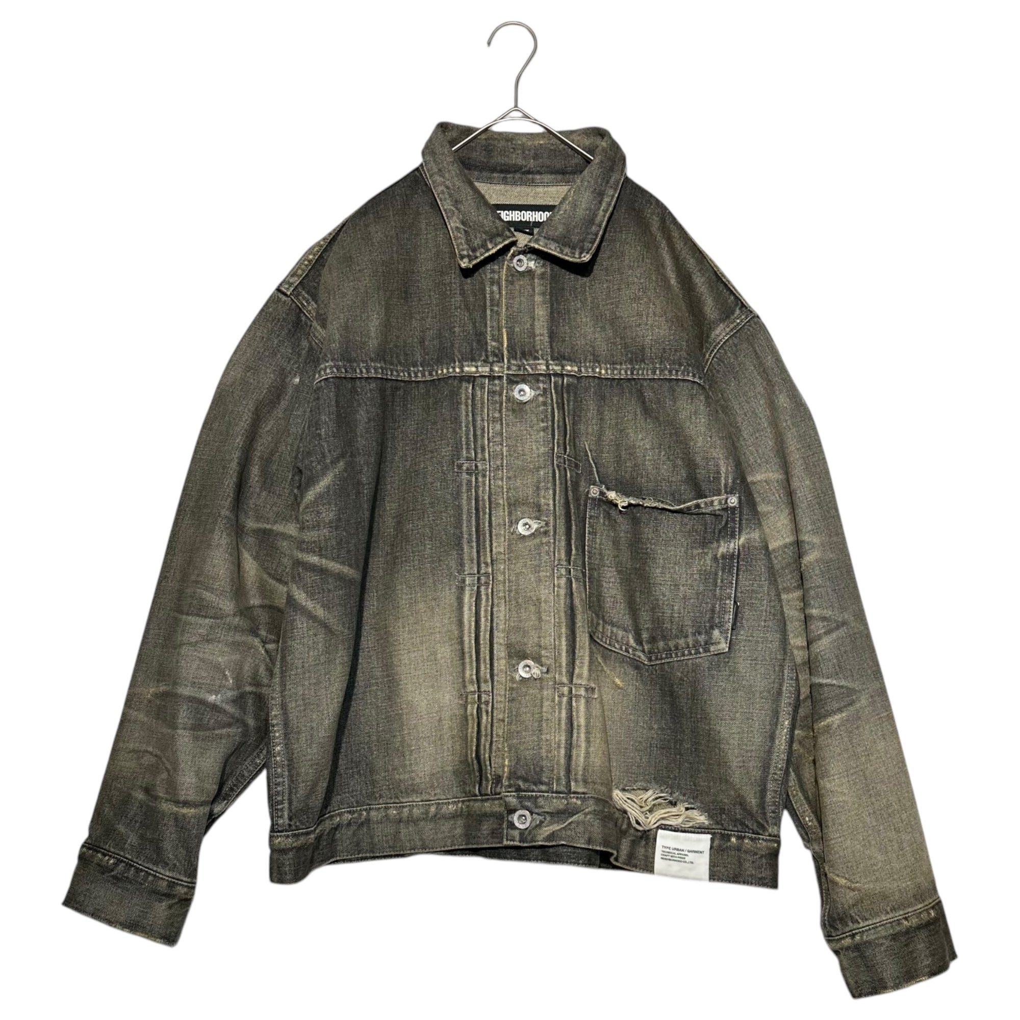 NEIGHBORHOOD(ネイバーフッド) 24AW SAVAGE DENIM TYPE-1 JACKET サベージ デニム タイプ1 ジャケット ダメージ加工 242XBNH-JKM01 L ブラック 完売商品