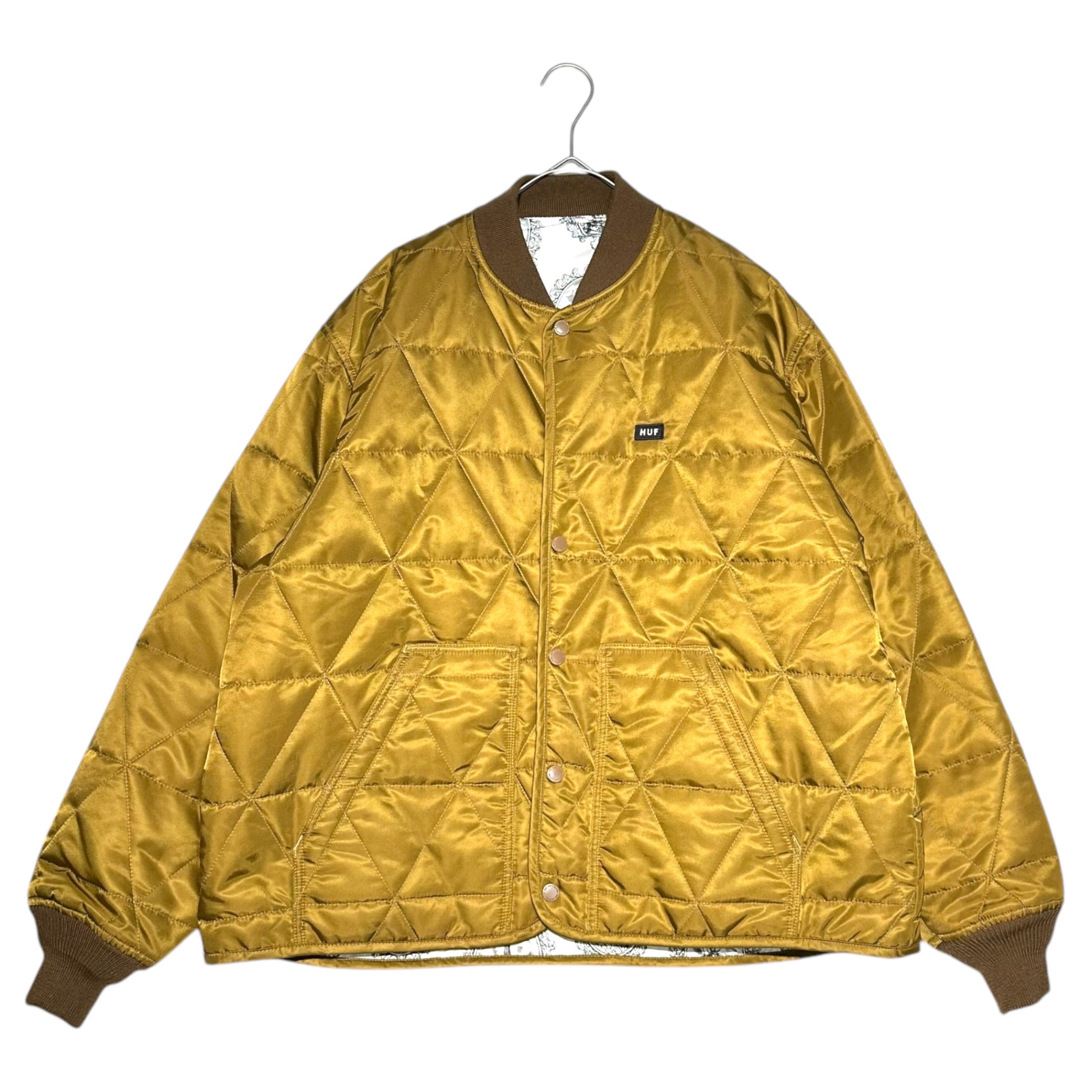 HUF(ハフ) Reversible padded quilted jacket リバーシブル 中綿 キルティング ジャケット L カーキ×ホワイト