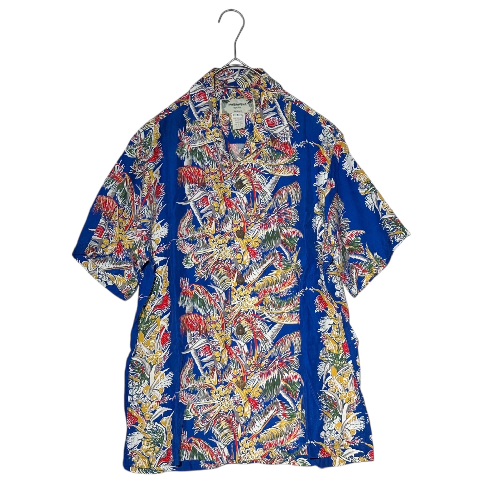 KAMEHAMEHA(カメハメハ) 90's USA made Aloha Shirt ヴィンテージ レーヨン アロハ シャツ S ブルー 90年代 オープンカラー ハワイアン