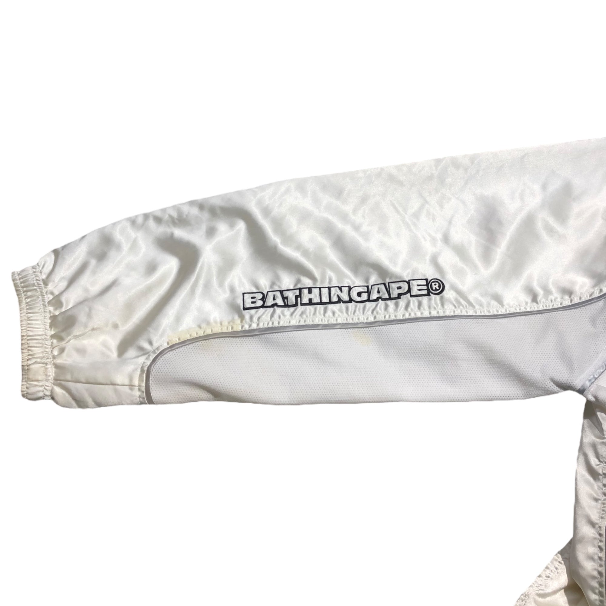 A BATHING APE(アベイシングエイプ) 00's logo nylon hoodie ロゴ ナイロン パーカー M ホワイト Y2K 初期 フード着脱可能