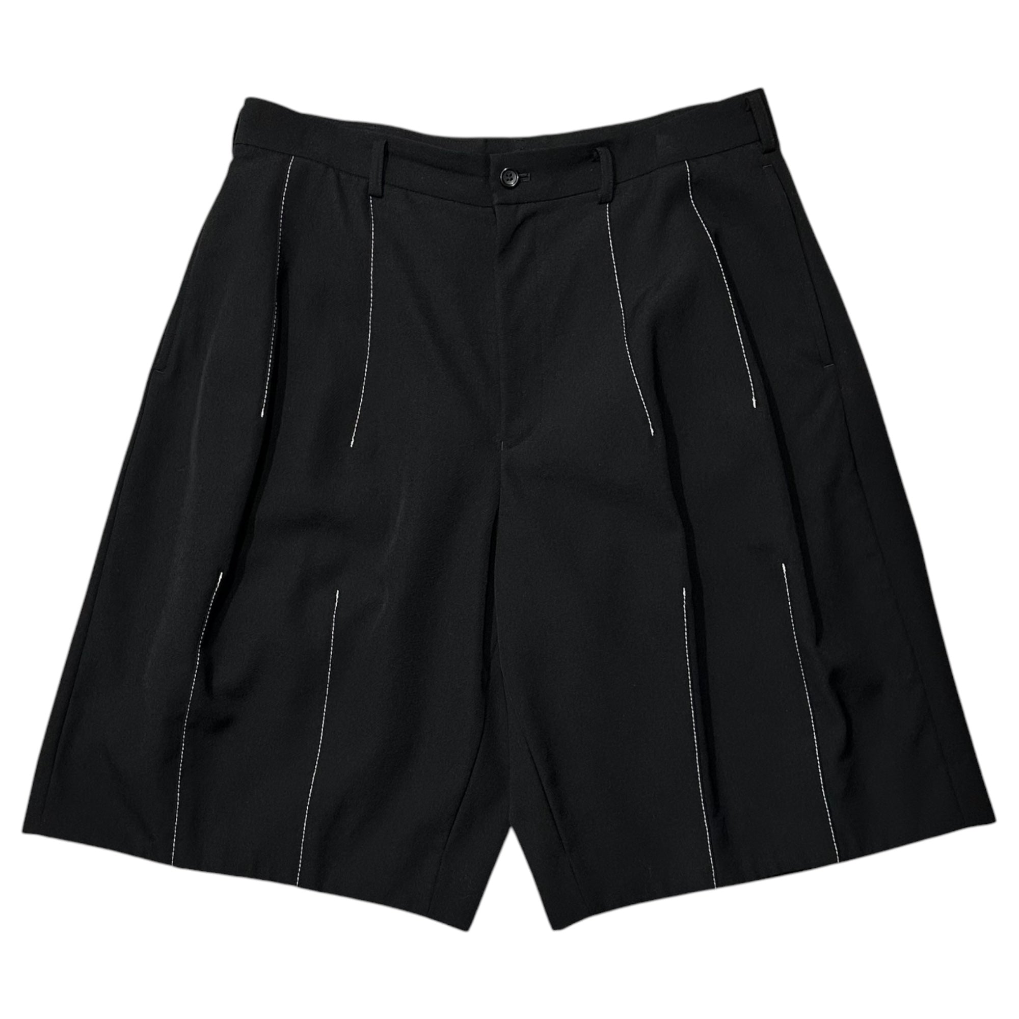 BLACK COMME des GARCONS(ブラックコムデギャルソン) 2024SS Wool Gabardine White-Stitched Wide Shorts ウールギャバジン ホワイトステッチ ワイド ショーツ 1M-P017 L ブラック AD2023 ショート ハーフ パンツ