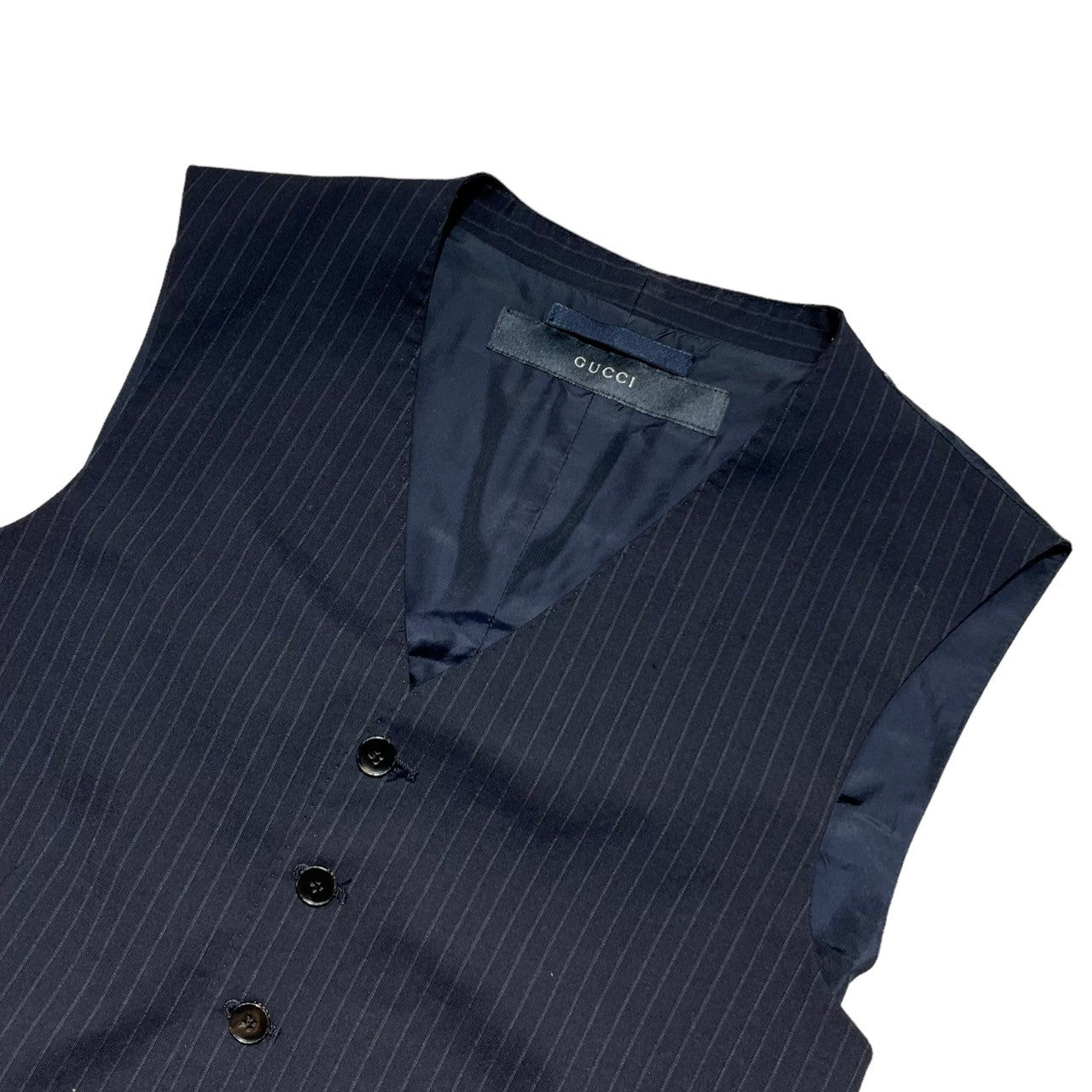 GUCCI(グッチ) 90's ~00's By TOM FORD striped dress gilet トムフォード期 ストライプ ジレ 46(M程度) ネイビー 90年代~ スーツ ベスト