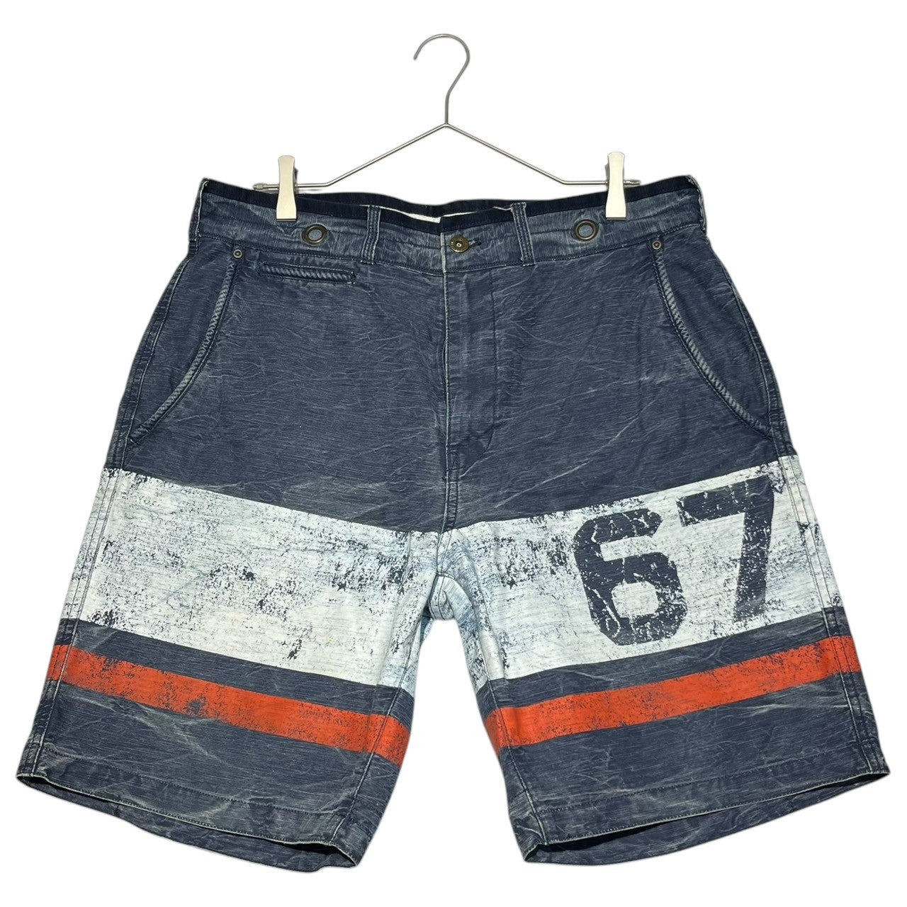 POLO RALPH LAUREN(ポロラルフローレン) 67 print vintage processing wide shorts 67プリント ヴィンテージ加工 ワイドショーツ 34 ネイビー ショート パンツ ハーフ