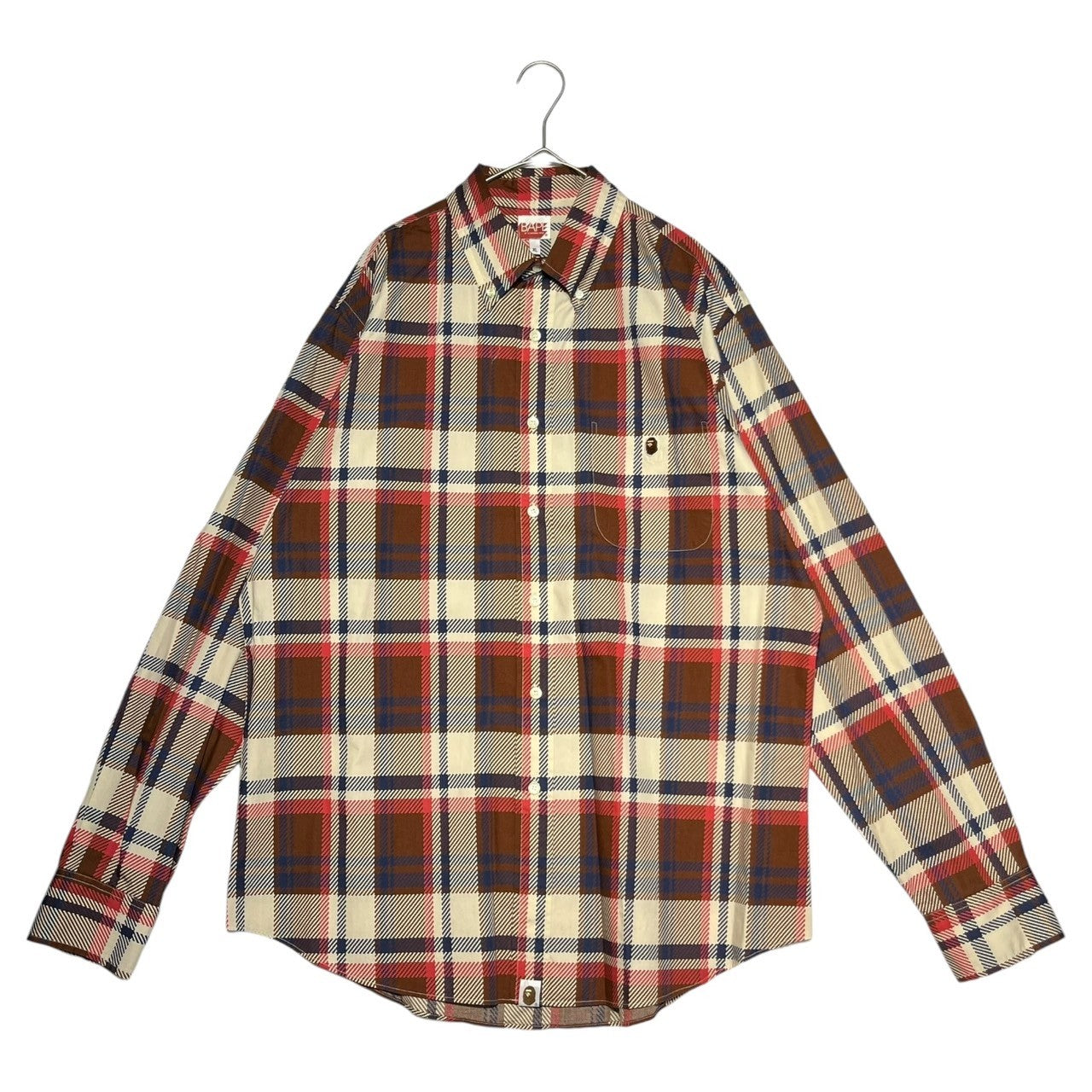 BAPE BY A BATHING APE(ベイプ バイ アベイシングエイプ) 00's Tartan check one point logo L/S shirt タータンチェック ワンポイントロゴ 長袖 シャツ XL ブラウン×レッド