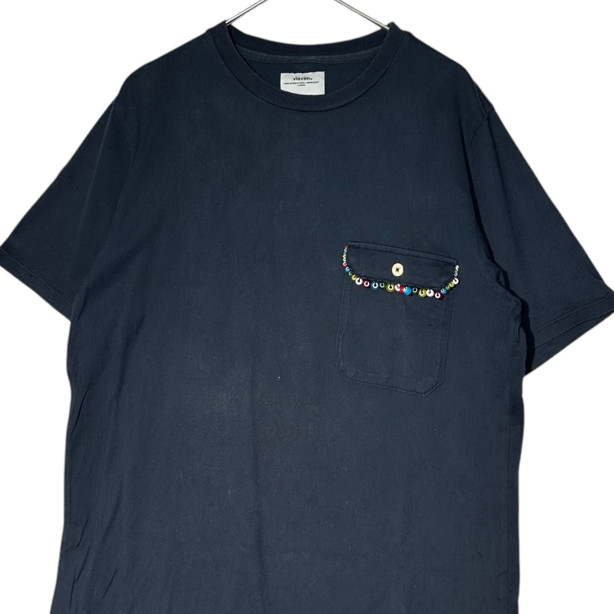 VISVIM(ビズビム/ヴィズヴィム) Beaded Flap Pocket Crew Neck T-Shirt ビーズ装飾 フラップ ポケット クルーネック Tシャツ S ネイビー