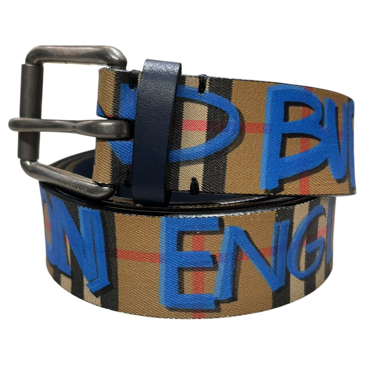 BURBERRY(バーバリー) Graffiti Print Belt 落書き プリント ベルト 44/110 ベージュ×ブルー
