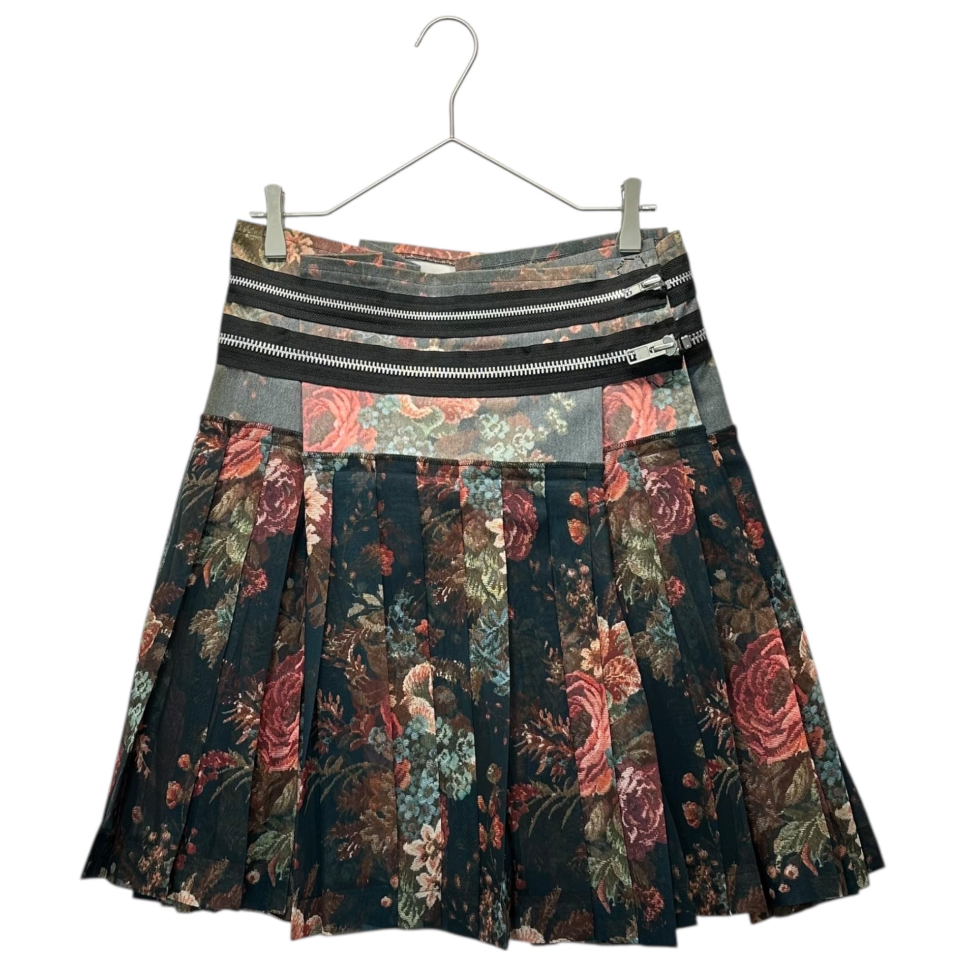 tricot COMME des GARCONS(トリココムデギャルソン) 13AW Rose Design Waist Zip Tape Chiffon Skirt ローズ デザイン ウエスト ジップ テープ シフォン スカート TL-S203 M グレー×ピンク AD2013