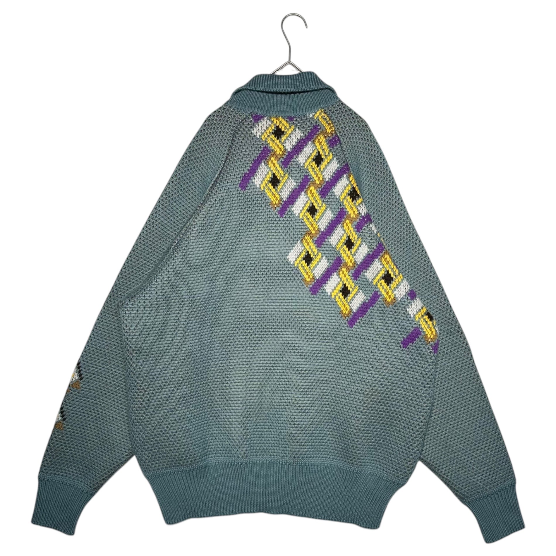 kolor(カラー) 23AW Jacquard Pattern Zip Polo Knit ジャガード柄 ジップ ポロ ニット 23WCM-N08304 3 ライトブルー