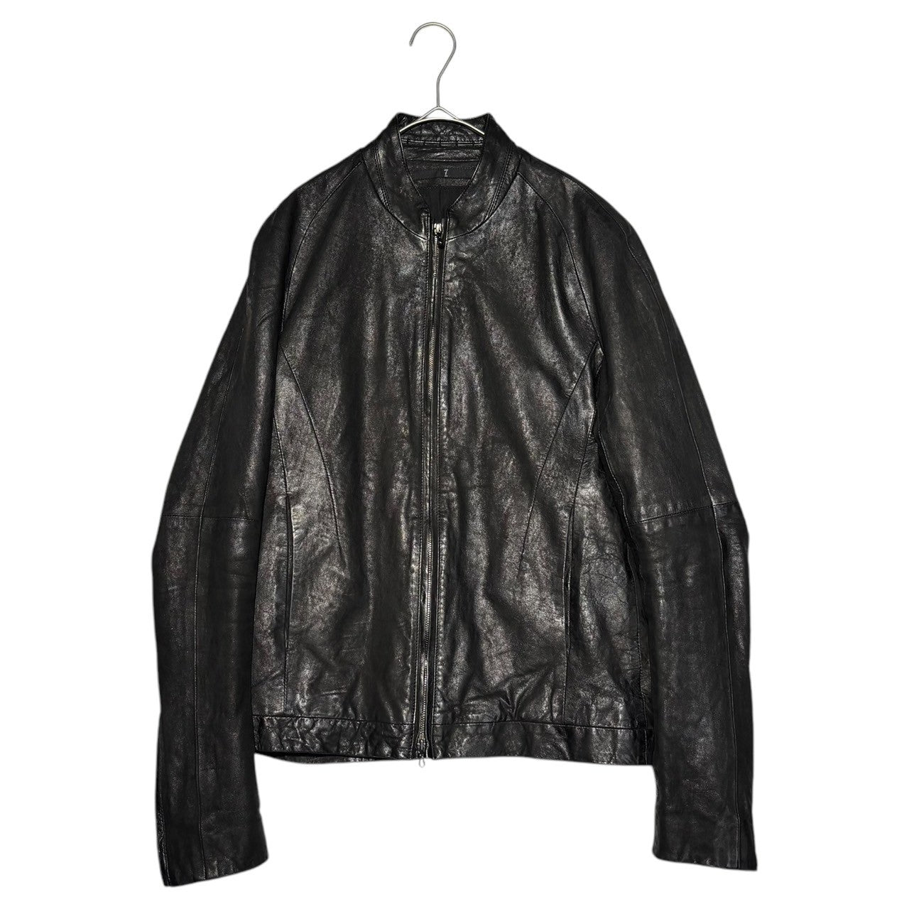 JULIUS(ユリウス) 13SS Collarless zip-up lamb leather jacket ノーカラー ジップアップ ラムレザー ジャケット 1(S) ブラック