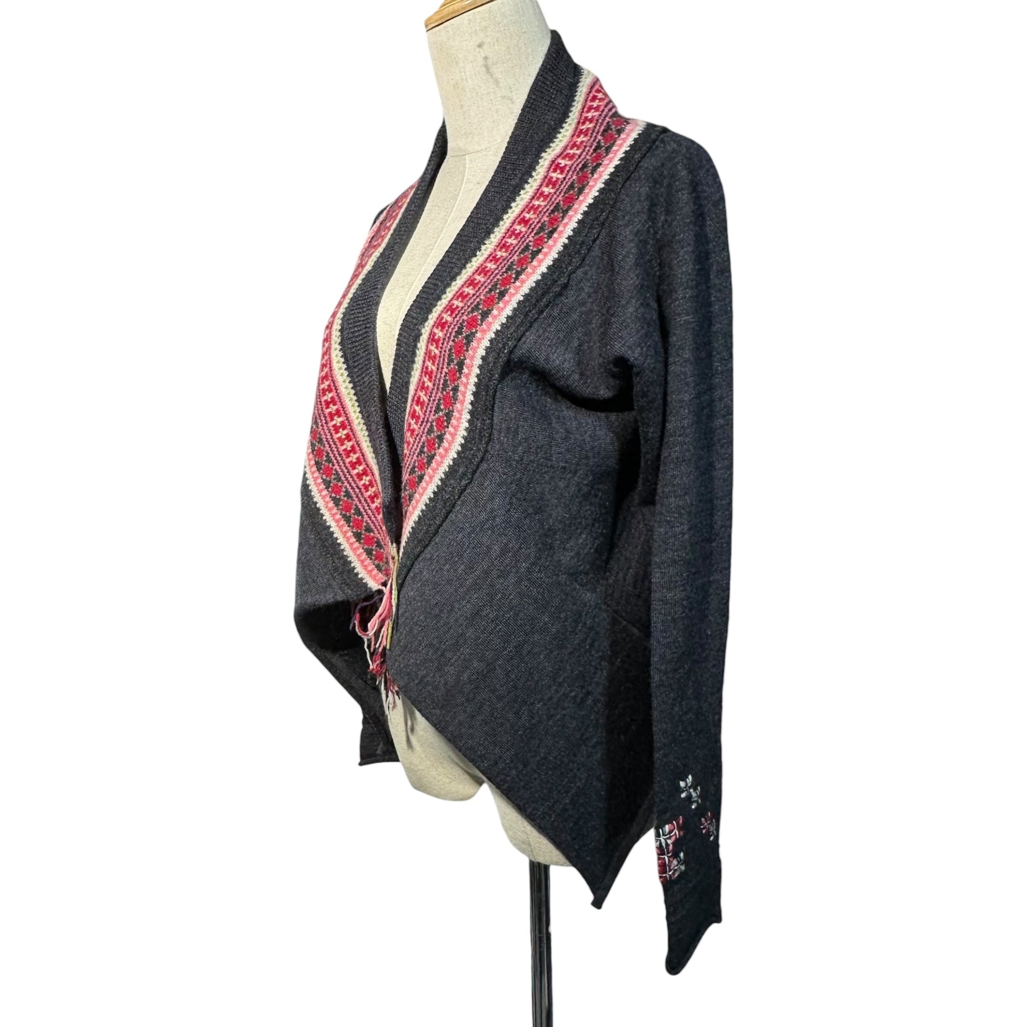 MARITHE FRANCOIS GIRBAUD(マリテフランソワジルボー) 00's Back Open Ethnic Pattern Wool Knit Bolero Cardigan バック オープン エスニック パターン ウール ニット ボレロ カーディガン M7-8024 M グレー Y2K