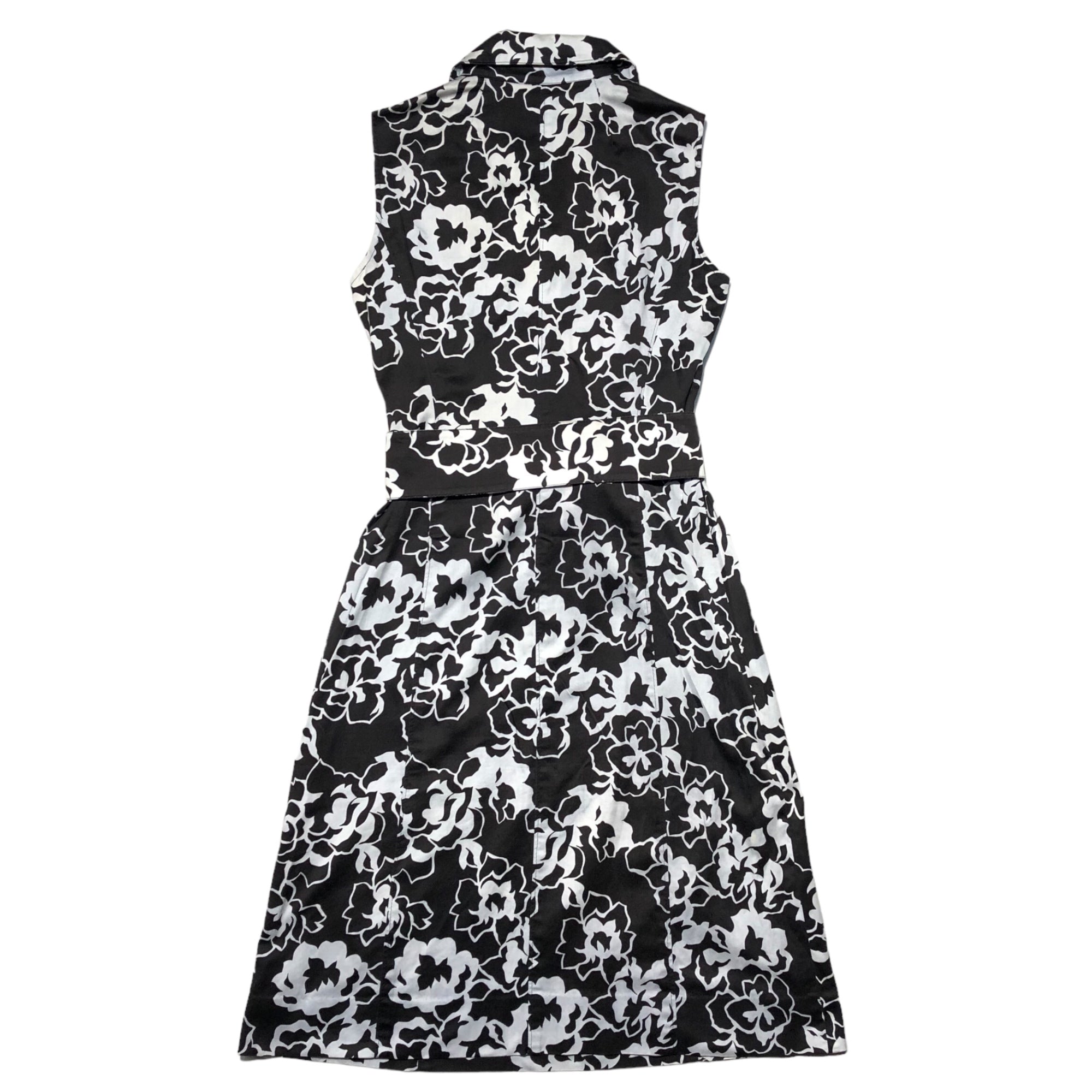 BURBERRY LONDON(バーバリーロンドン) Flower print belted sleeveless long dress フラワー プリント ベルテッド ノースリーブ ロング ワンピース FMA98-507 38(M程度) ブラック×ホワイト ベルト付き 花柄