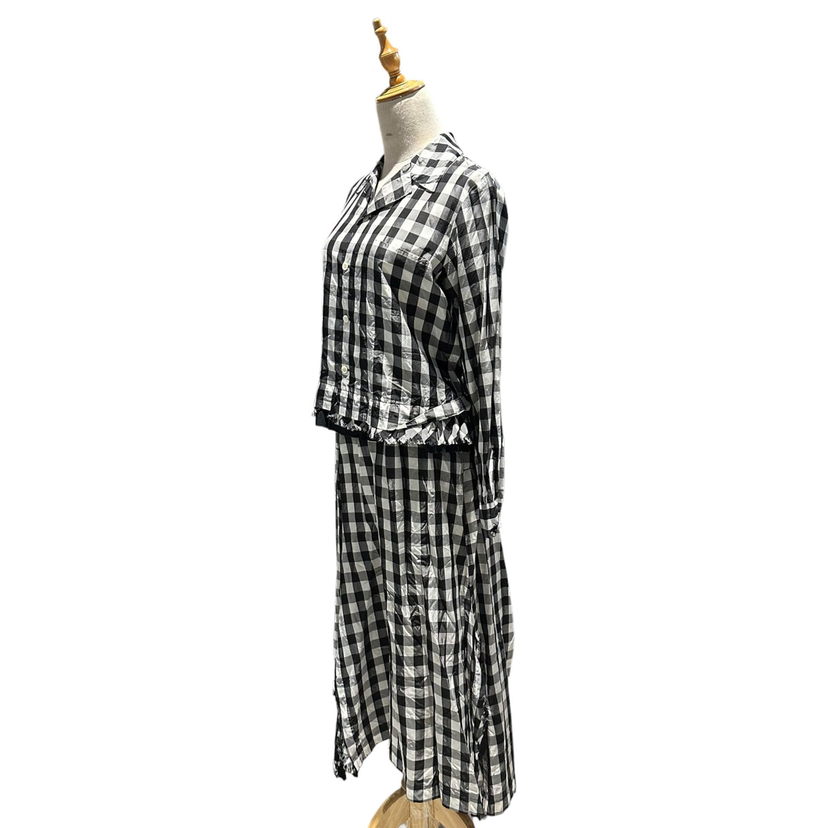 robe de chambre COMME des GARCONS(ローブドシャンブルコムデギャルソン) 2000's Gingham Check Jacket & Slit Flare Skirt ギンガムチェック ジャケット スリット フレア スカート セット TOPS:RB-040280 BOTTOMS:RS-040350 FREE ホワイト×ブラック AD2000 00s アーカイブ セット販売