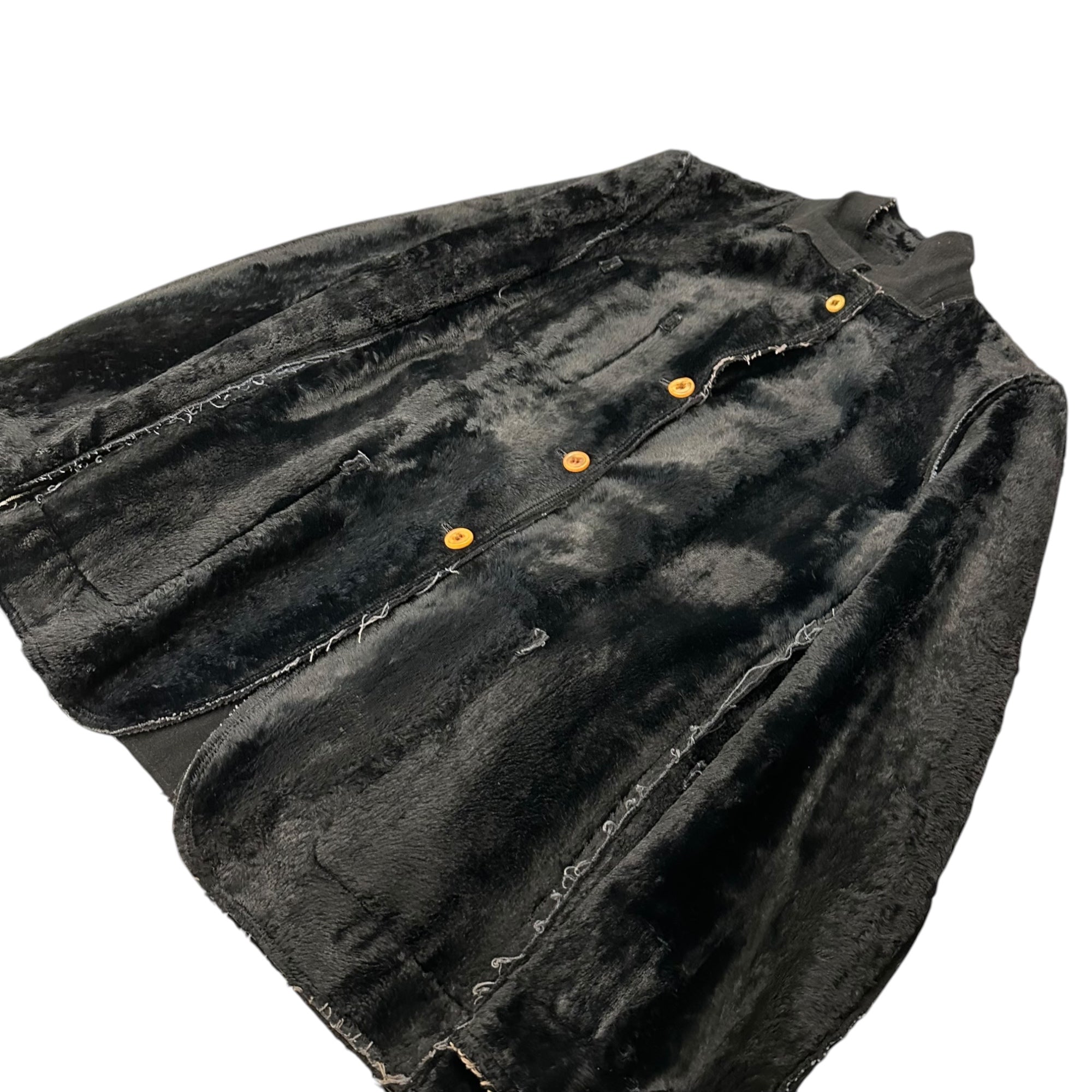 COMME des GARCONS HOMME PLUS(コムデギャルソンオムプリュス) 02AW Fur-lined Raw-edge Wool Design Jacket 内側ファー 断ち切り ウール デザイン ジャケット PG-J082 S ブラック AD2002 四つの黒期 アーカイブ