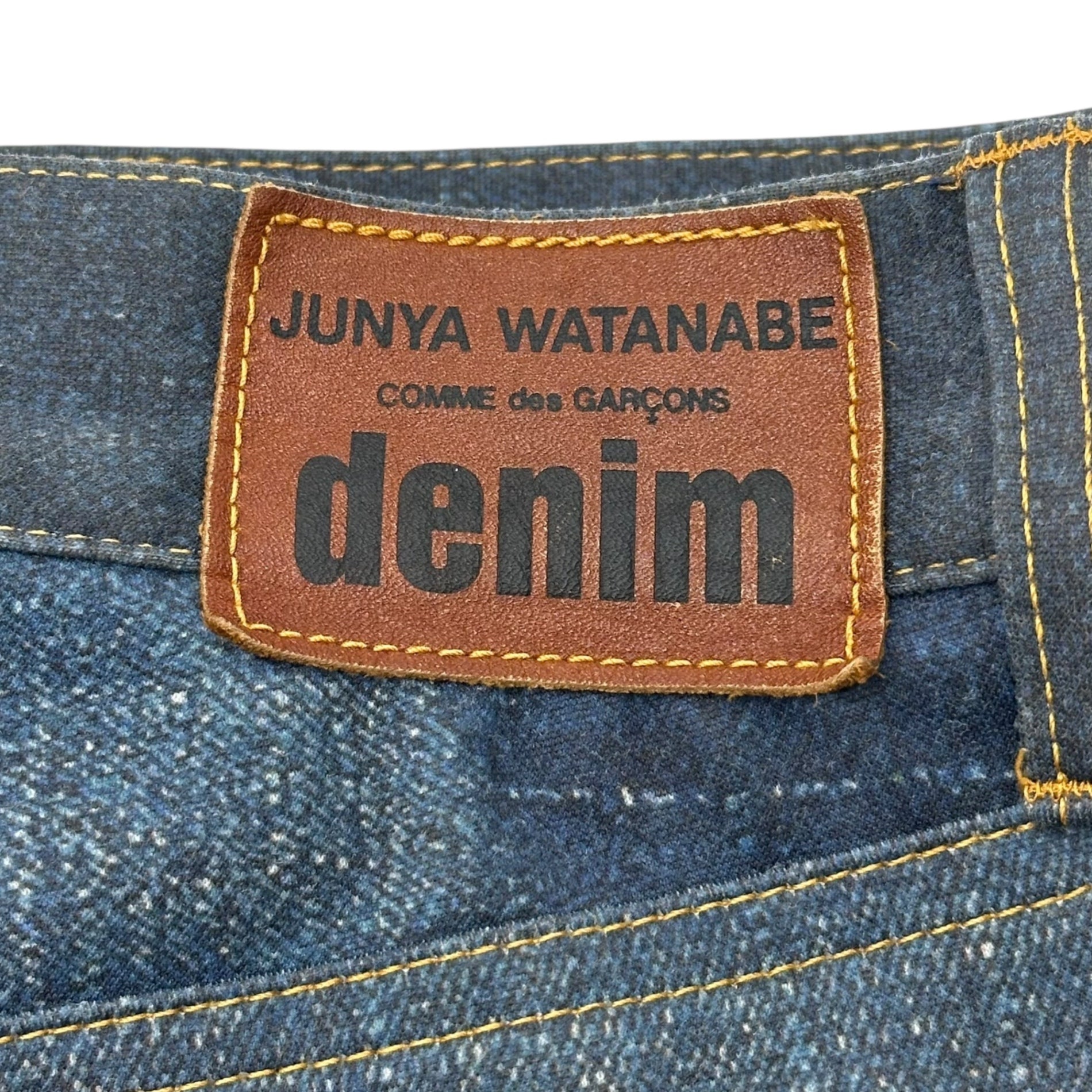 COMME des GARCONS JUNYA WATANABE(コムデギャルソンジュンヤワタナベ) 10SS Distressed denim transfer slim pants ダメージ 加工 デニム 転写 スリム パンツ JE-P201 XS インディゴ AD2009