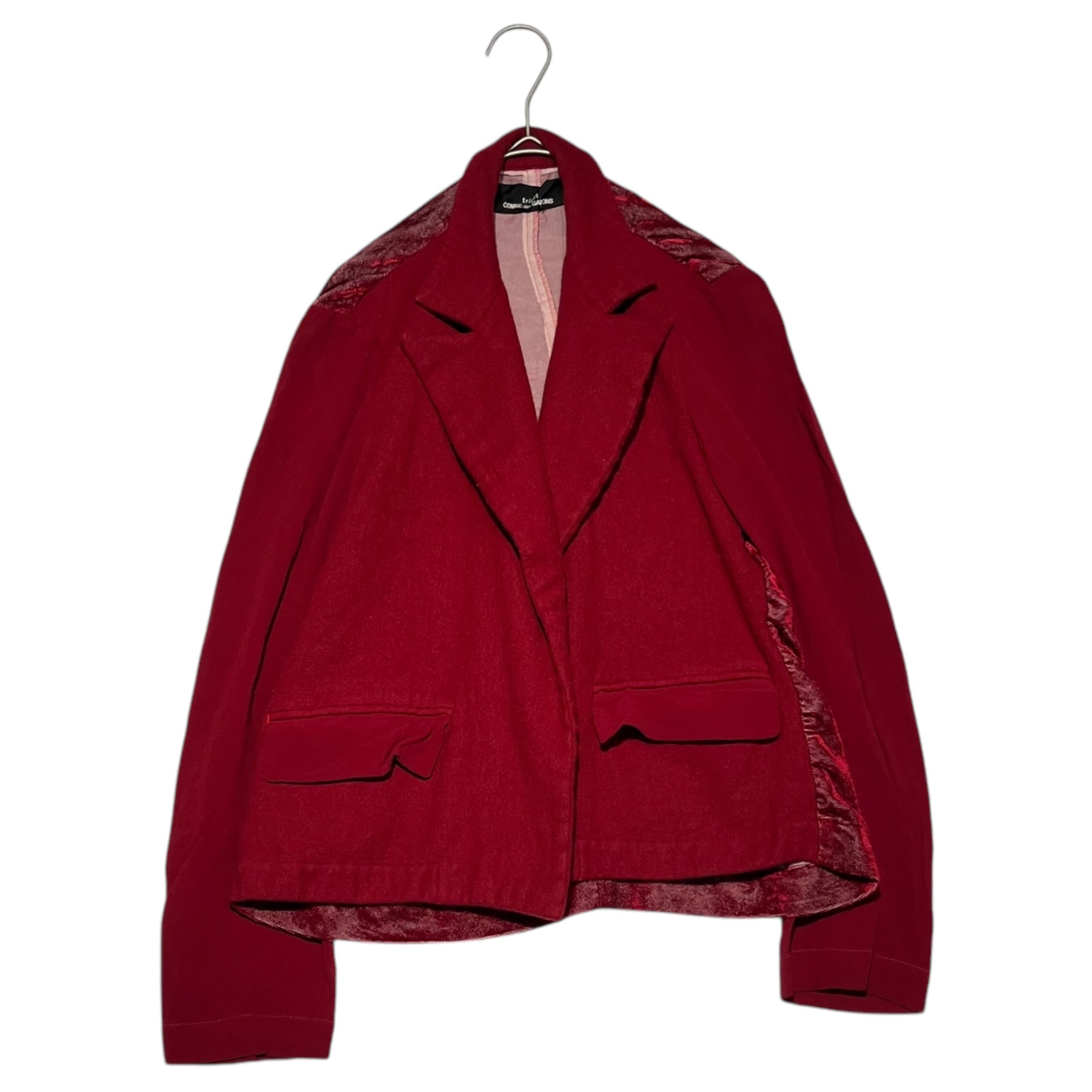 tricot COMME des GARCONS(トリココムデギャルソン) 99AW Switching different materials, short length, buttonless jacket 異素材切替 ショート丈 ボタンレス ジャケット TJ-070120 FREE レッド AD1999