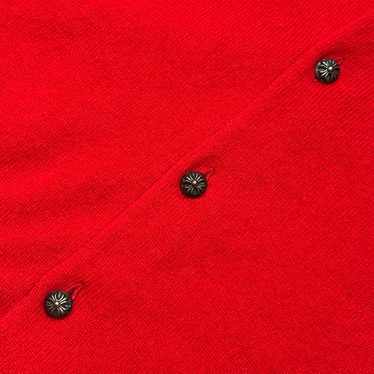 CHROME HEARTS × COMME des GARCONS(クロムハーツ × コムデギャルソン) 2015AW Cross-Over Button Cashmere Knit Cardigan クロスボールボタン カシミア ニットカーディガン KP-N002 S レッド×シルバー AD2015 少数生産稀少品 カシミヤ100%