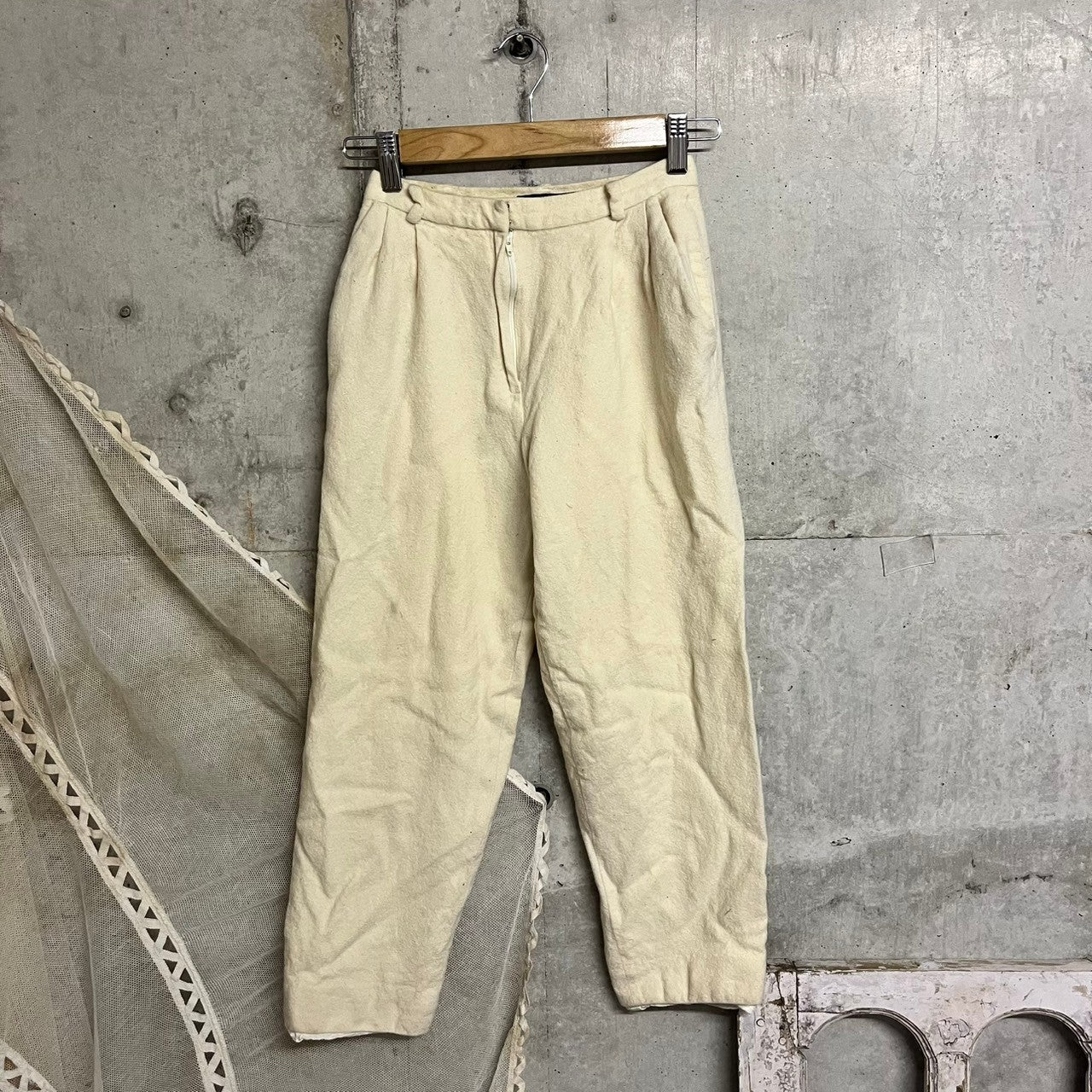 Liz Claiborne(リズ グレイボーン) 80's vintage wool pants ヴィンテージ ウール パンツ 80年代 SIZE 4(M) アイボリー ヨーロッパヴィンテージ