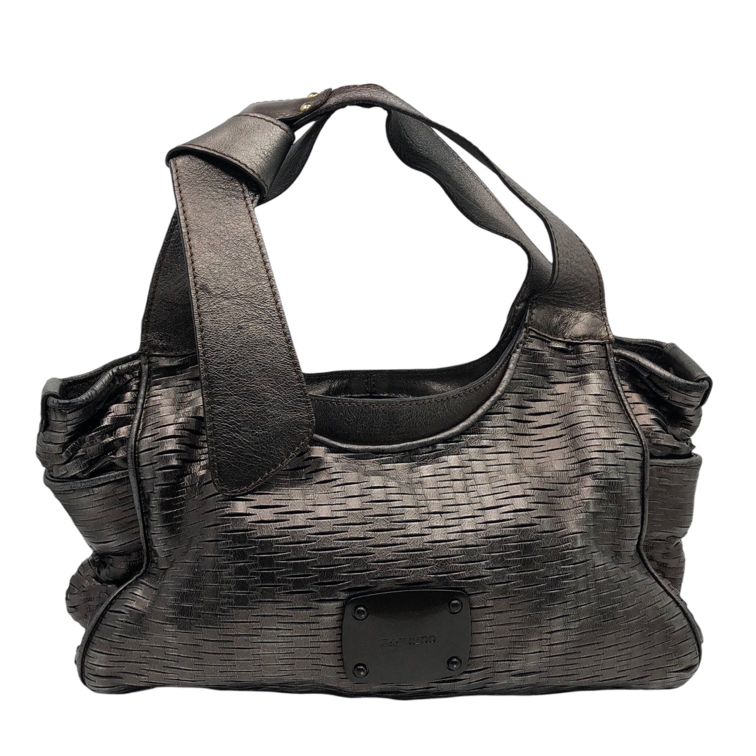 JIMMY CHOO(ジミーチュウ) perforated leather handbag パンチング レザー ハンドバッグ ブラウンゴールド リボン メッシュ ロゴ プレート ワンショルダー 肩掛け