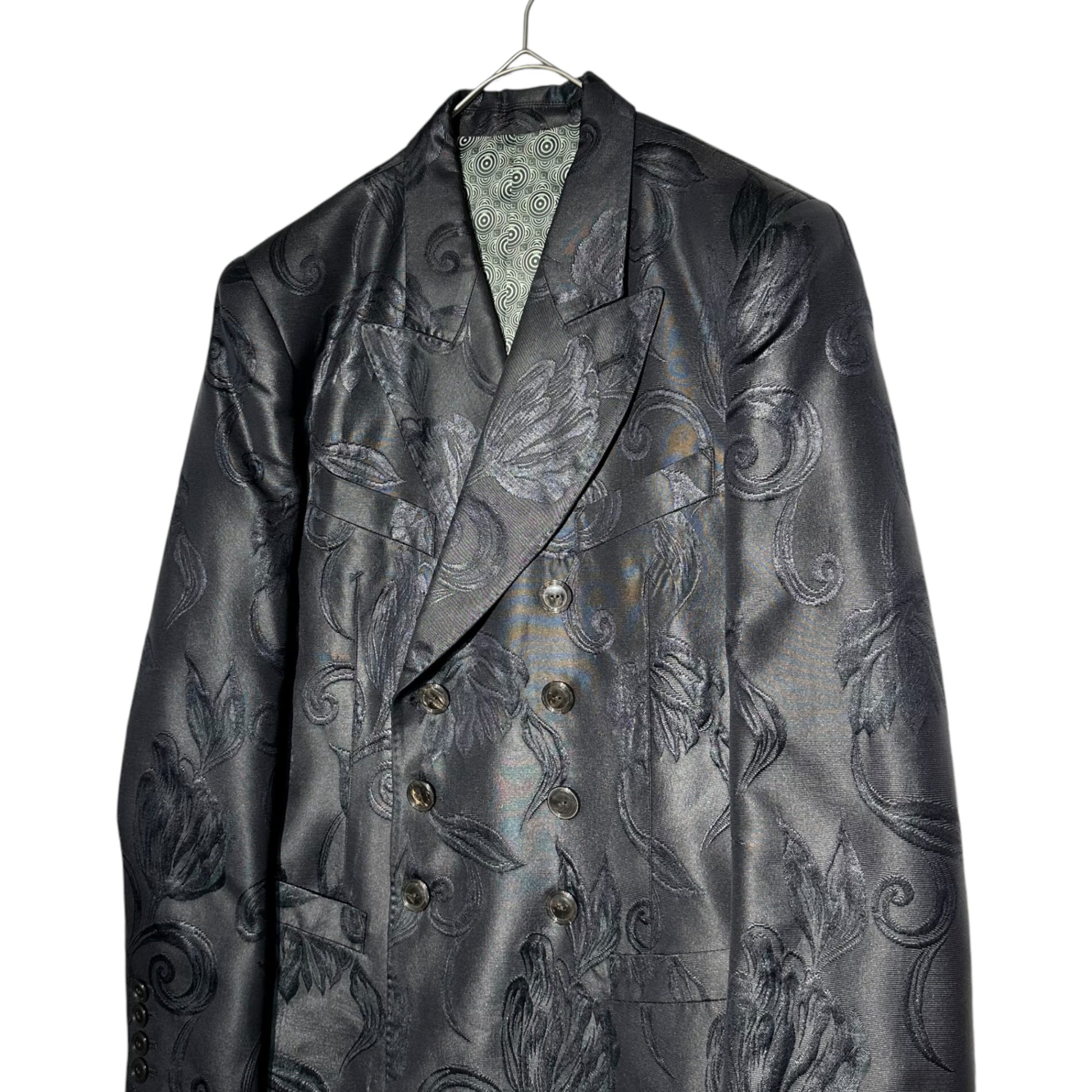 Jean Paul GAULTIER HOMME(ジャンポールゴルチエオム) Flower jacquard double-breasted tailored jacket フラワー ジャガード ダブル テーラード ジャケット JK.JG.LA1018 50(L程度) ブラック×グリーン アーカイブ