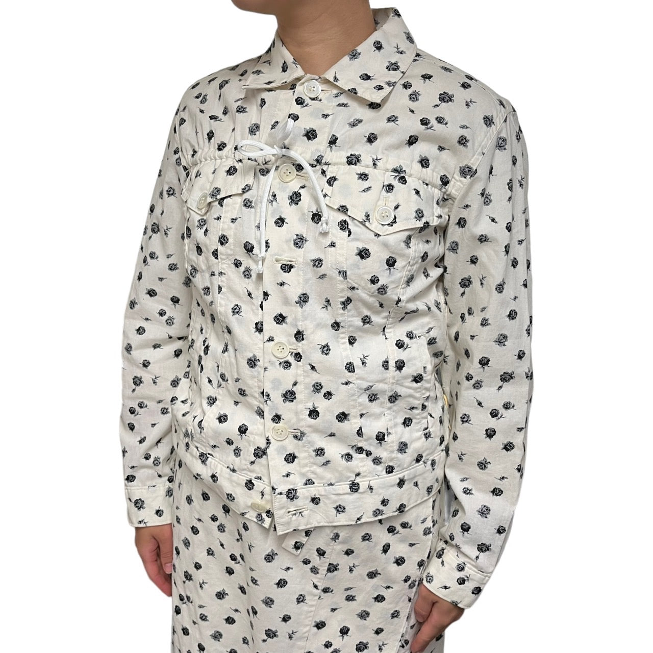 COMME des GARCONS(コムデギャルソン) 02SSフラワープリントジャケット/00S/稀少/花柄 GE-J060 SIZE S アイボリー×ブラック AD2001