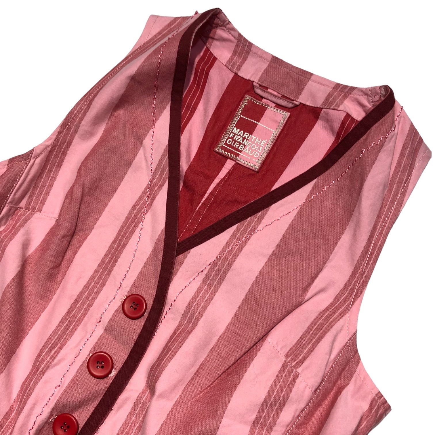 MARITHE FRANCOIS GIRBAUD(マリテフランソワジルボー) 00's striped gilet ストライプ ジレ F6-4164 M ピンク×レッド Y2K ベスト ギミック
