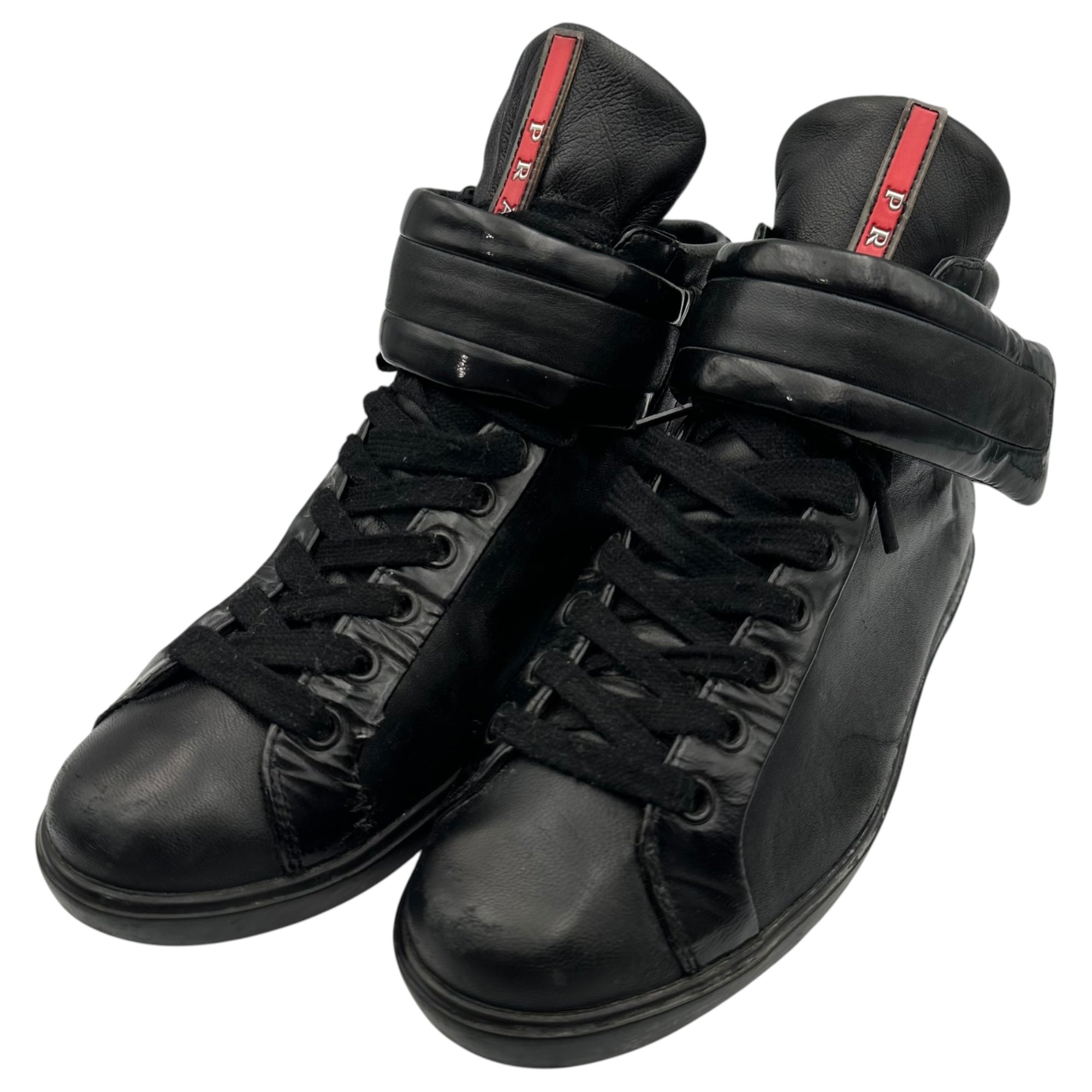 PRADA SPORT(プラダスポーツ) High-Top Leather Sneakers ベルクロ ハイカット レザー スニーカー 3T 5466 38 1/2(25cm程度) ブラック