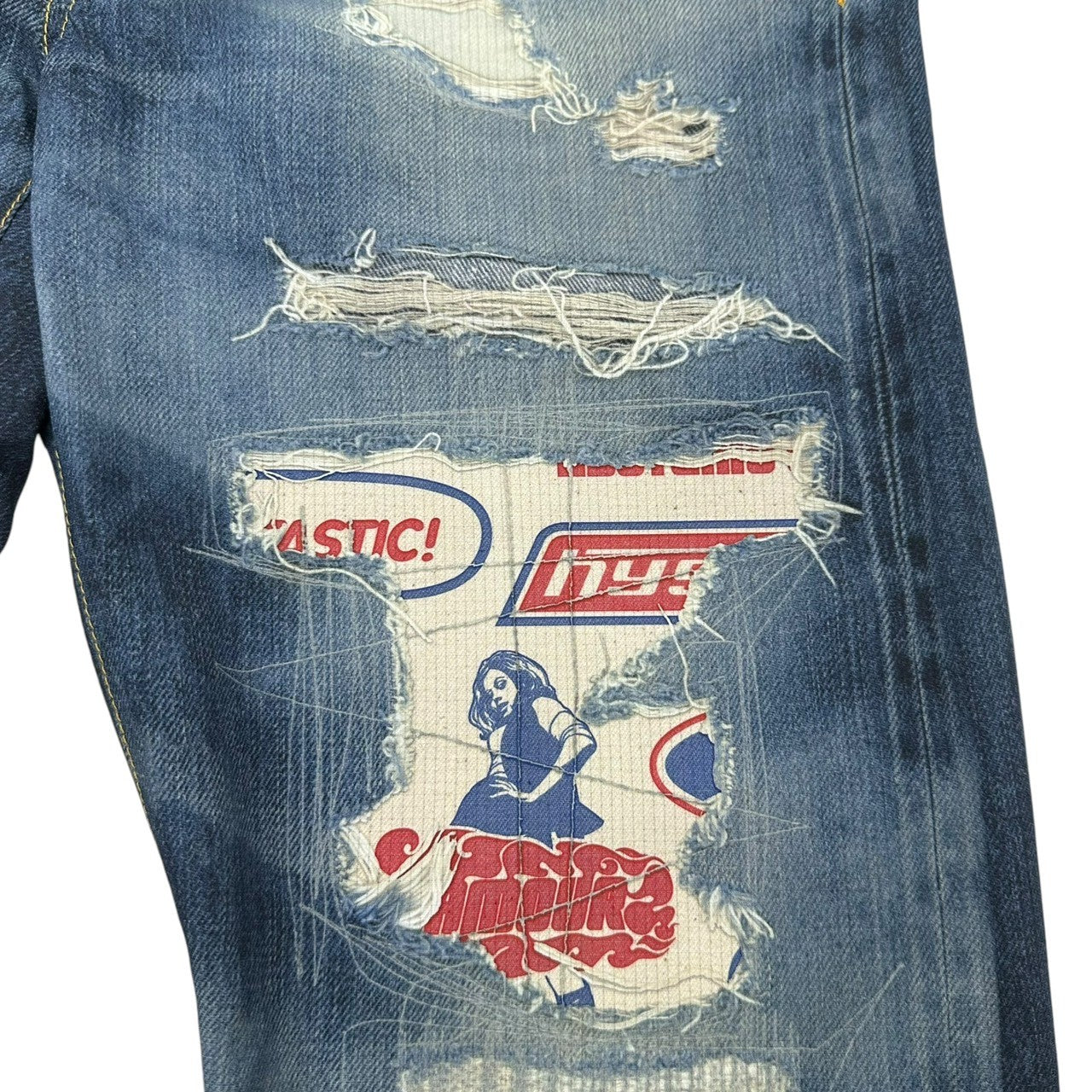 HYSTERIC GLAMOUR(ヒステリックグラマー) ARTMAKE FAKE JEANS アートメイク フェイク ジーンズ 02222AP02 M インディゴ ストレッチ パンツ