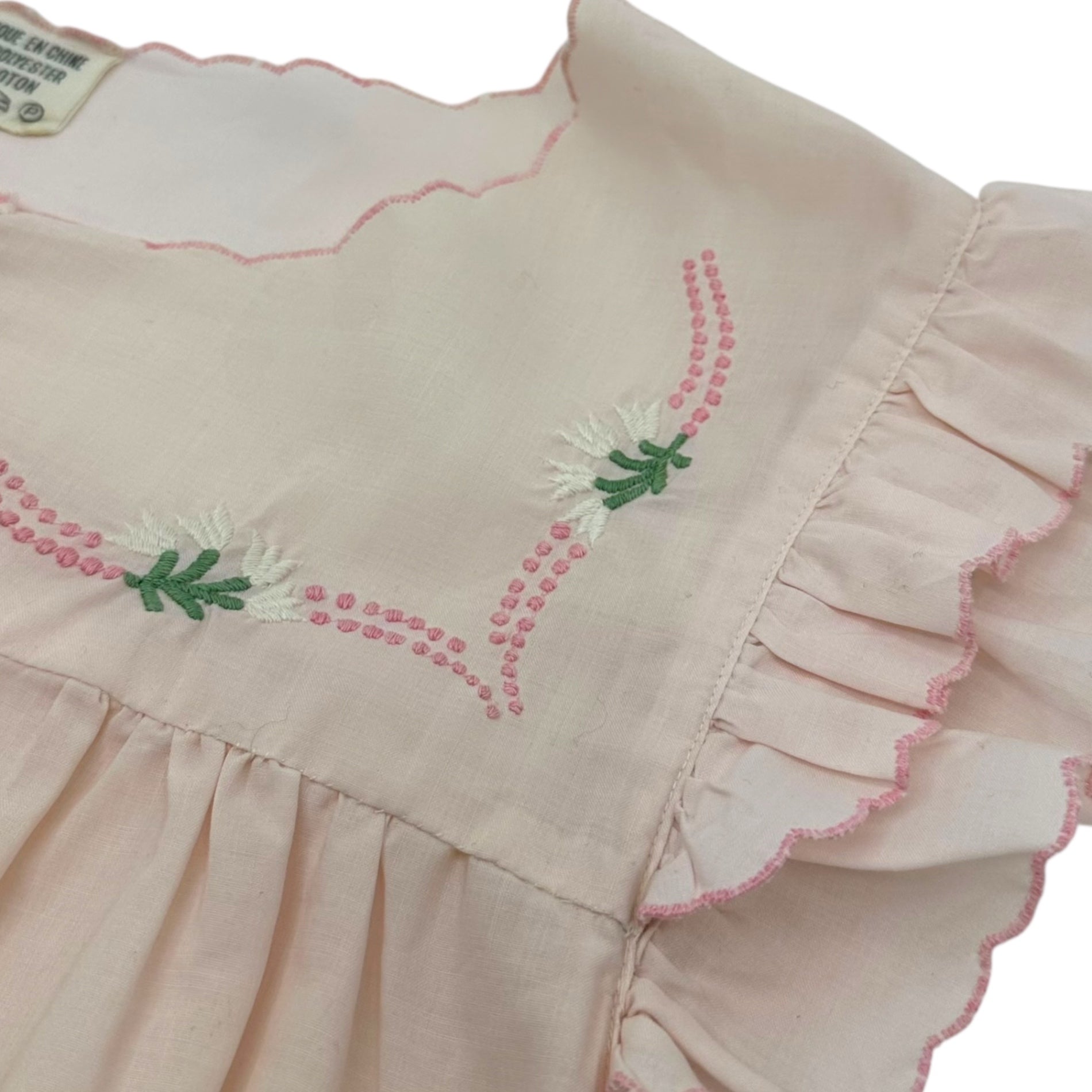 Euro vintage(ヨーロッパヴィンテージ) ten_70's~pale pink ruffle sleeve nighty maxi dress 淡いピンクのフリル袖のナイティドレスワンピース M~Lサイズ程度 ピンク