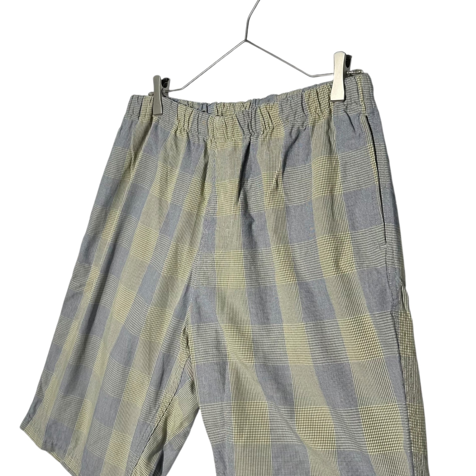 GOODENOUGH(グッドイナフ) 90~00's Cotton Check Half Pants コットン チェックハーフ パンツ M グレー×イエロー