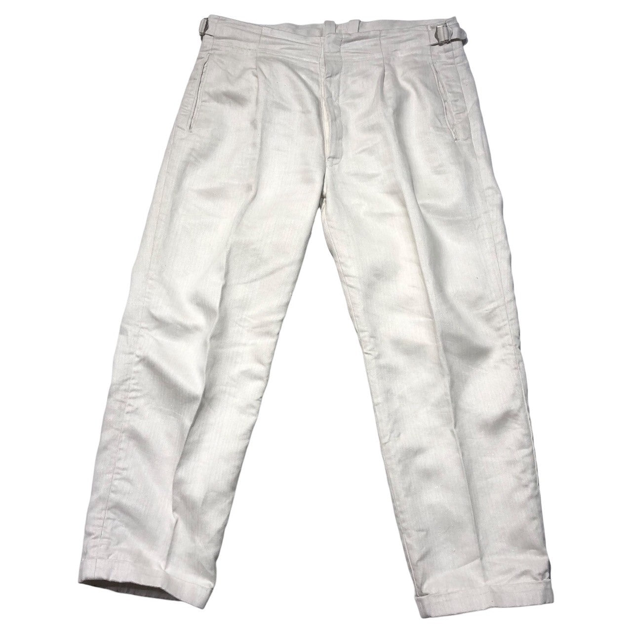 3(san)洋装店(サンヨウソウテン) West German Trousers Ⅱ ウエスト ジャーマン トラウザー 2 3(L程度) ホワイト ヘリンボーン ドイツ軍 サンプリング ミリタリー リネン パンツ 2-02