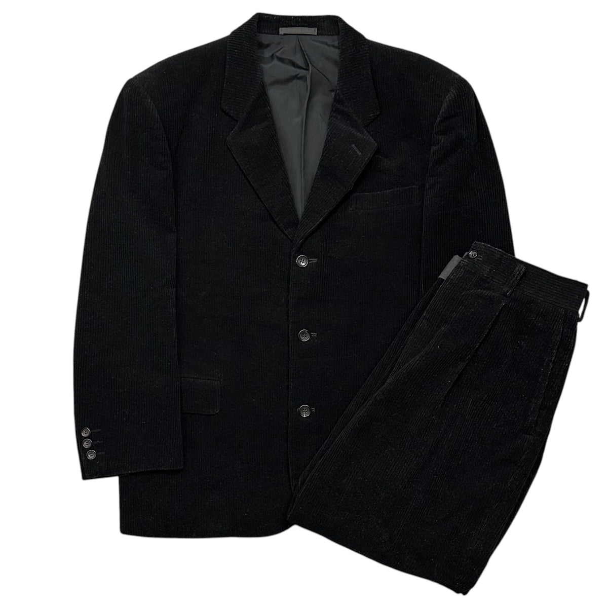 COMME des GARCONS HOMME(コムデギャルソンオム) 1994AW Wo/Co Corduroy Suit ウール コットン 太畝 コーデュロイ セットアップ HJ-08019 JK:M PT:S ブラック AD1994 90's 90年代 テーラード 3B ジャケット パンツ