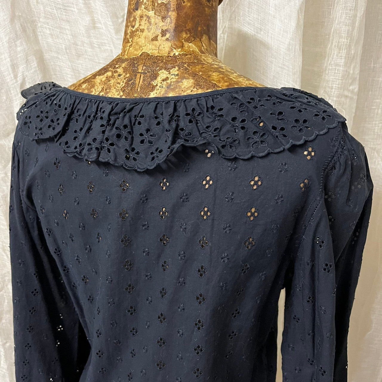 VINTAGE(ヴィンテージ) 80~90's front ribbon cut work short blouse フロントリボン カットワーク ショート ブラウス SIZE 38(M) ブラック EURO VINTAGE