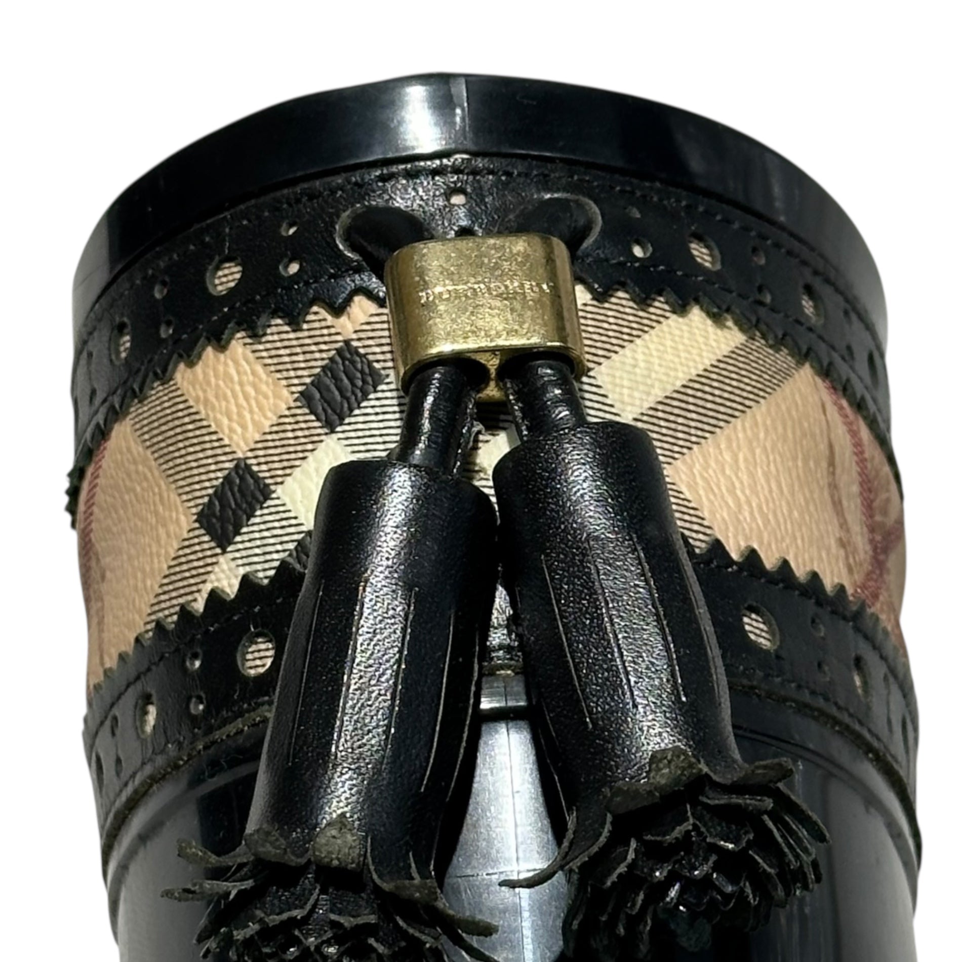 BURBERRY(バーバリー) Nova Check Switch Tassel Rain Boots ノヴァ チェック 切替 タッセル レインブーツ 37(23.5cm) ブラック×ベージュ