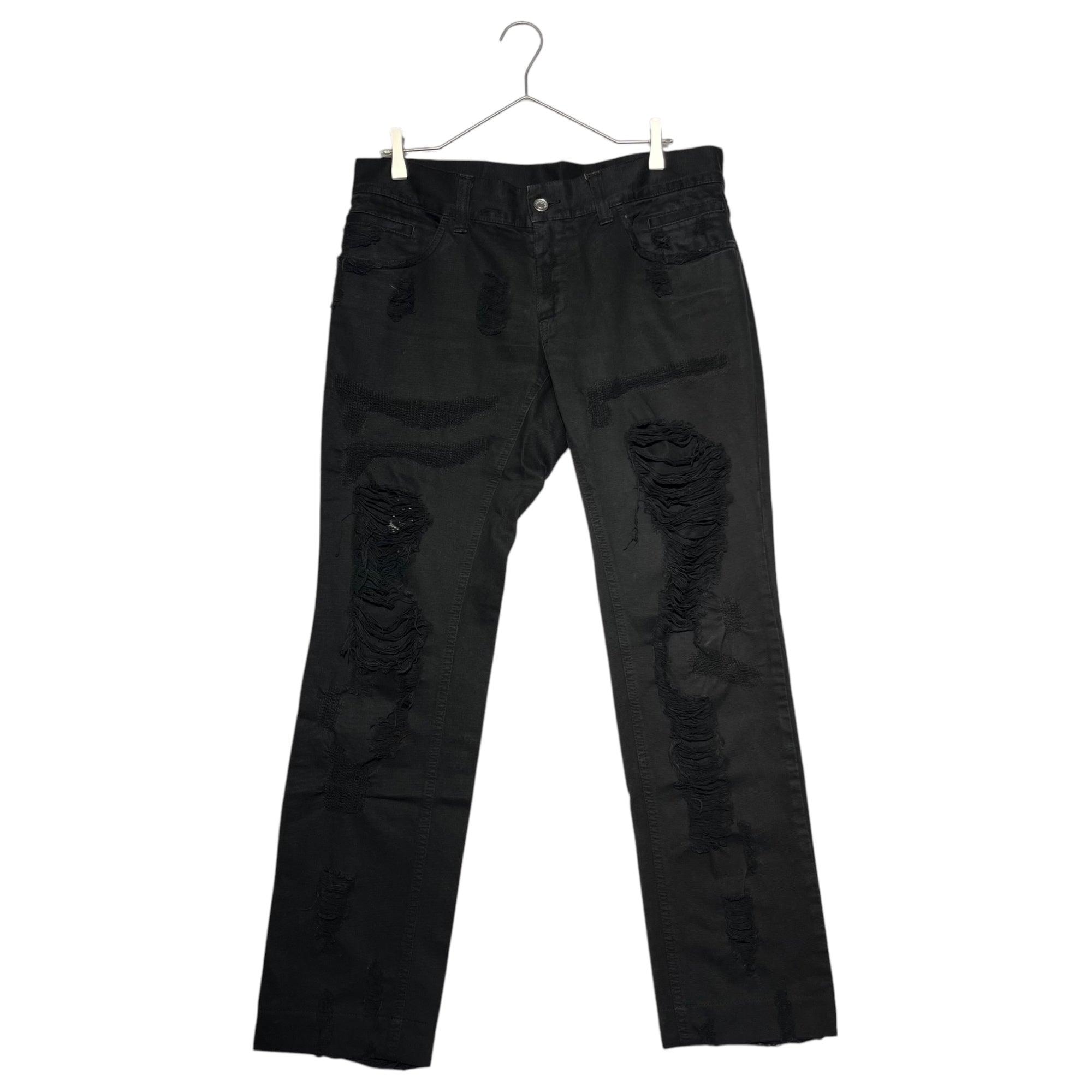 DOLCE&GABBANA(ドルチェ&ガッバーナドルガバ) Back plate distressed black denim pants バックプレート ダメージ加工 ブラック デニム パンツ G46CLT G9K12 48(L程度) ブラック