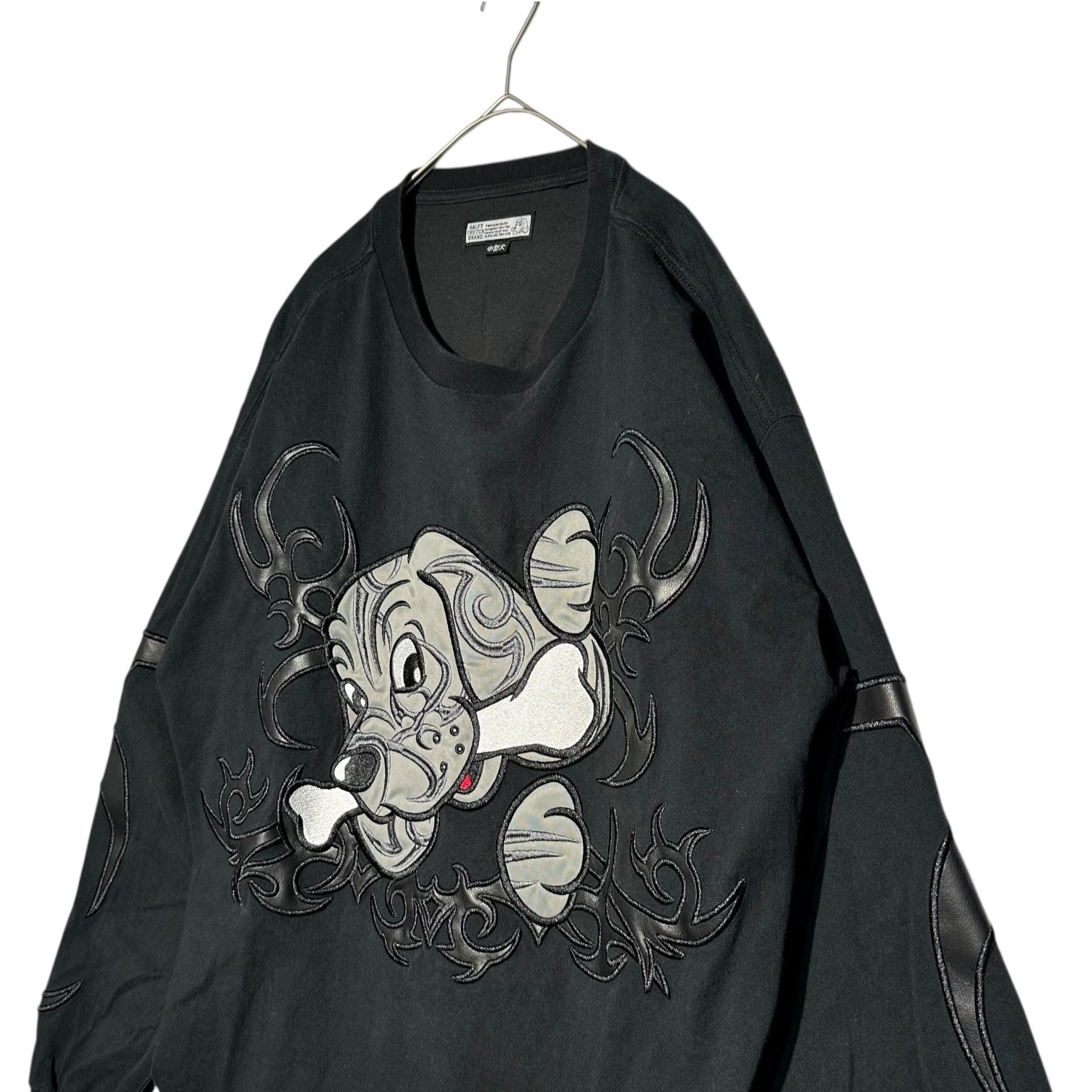 GALFY (ガルフィー) 部族 ロン Tee 144024 L ブラック 犬 刺繍 ロゴ 長袖 Tシャツ