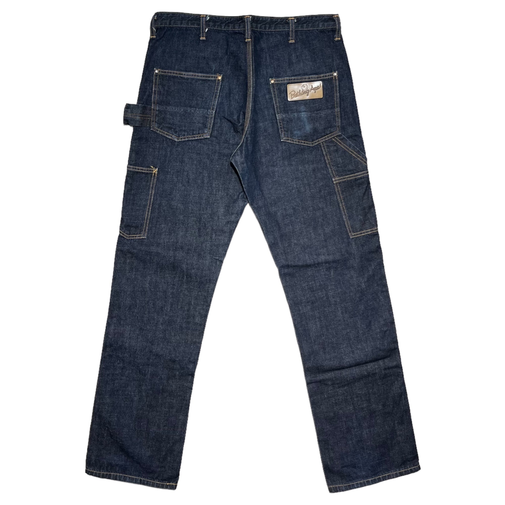 A BATHING APE(アベイシングエイプ) 00's Double knee denim painter pants ダブルニー デニム ペインター パンツ L インディゴ Y2K