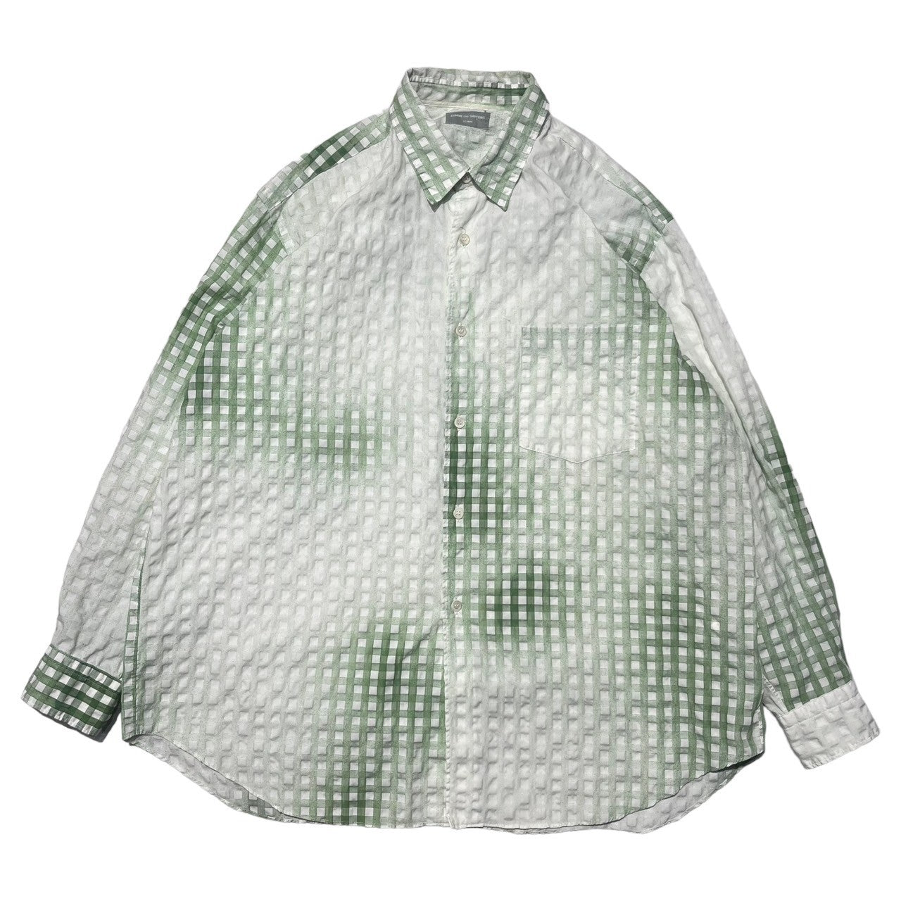 COMME des GARCONS HOMME(コムデギャルソンオム) 90's waffle embossing gradation check shirt/ワッフル型押しグラデーションチェックシャツ/田中啓一 HB-040050 SIZE FREE ホワイト×グリーン AD1998 田中オム