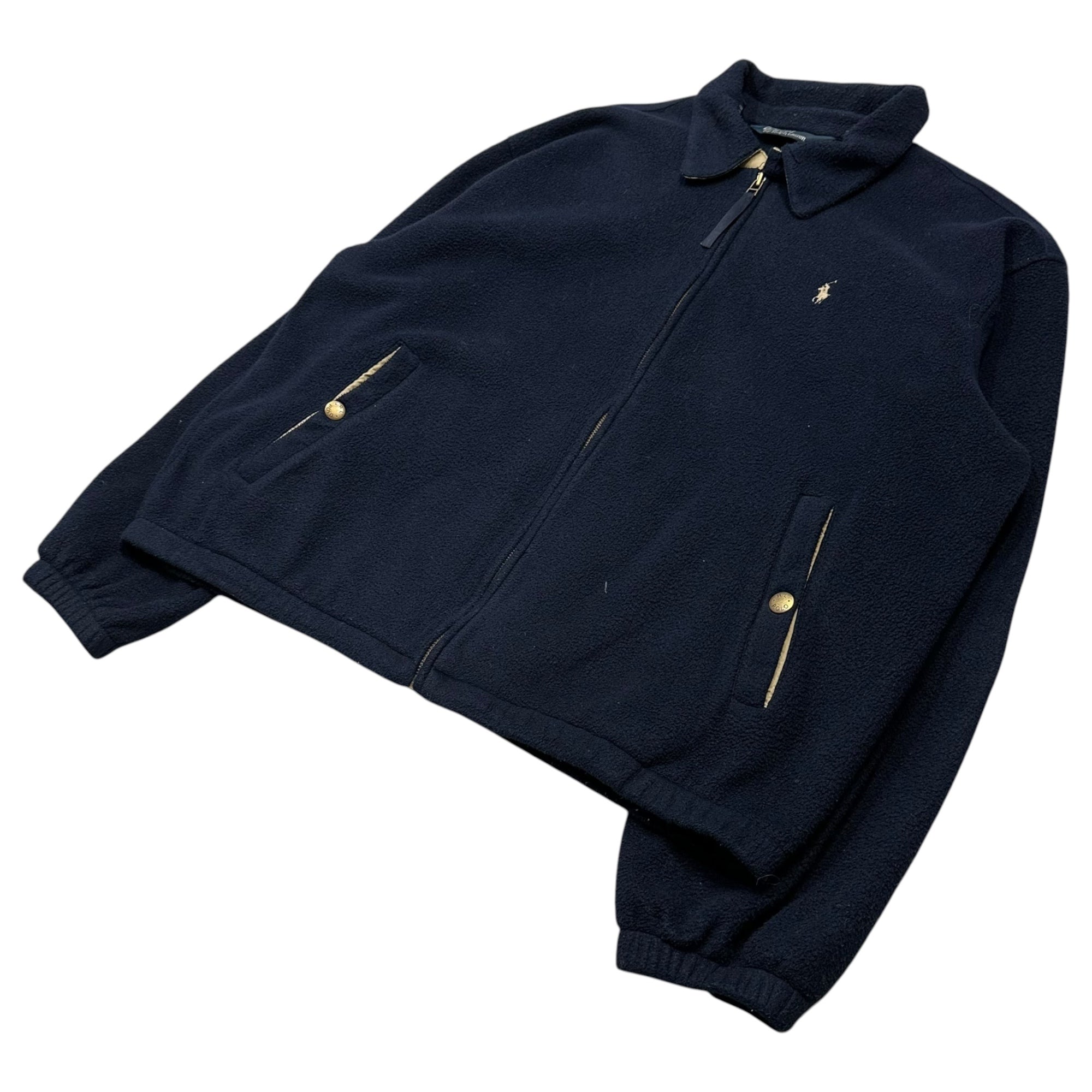POLO RALPH LAUREN(ポロラルフローレン) 1990's POLARTEC Fleece Harrington jacket フリース スイングトップ XXL ネイビー 90年代 三角タグ ジャケット