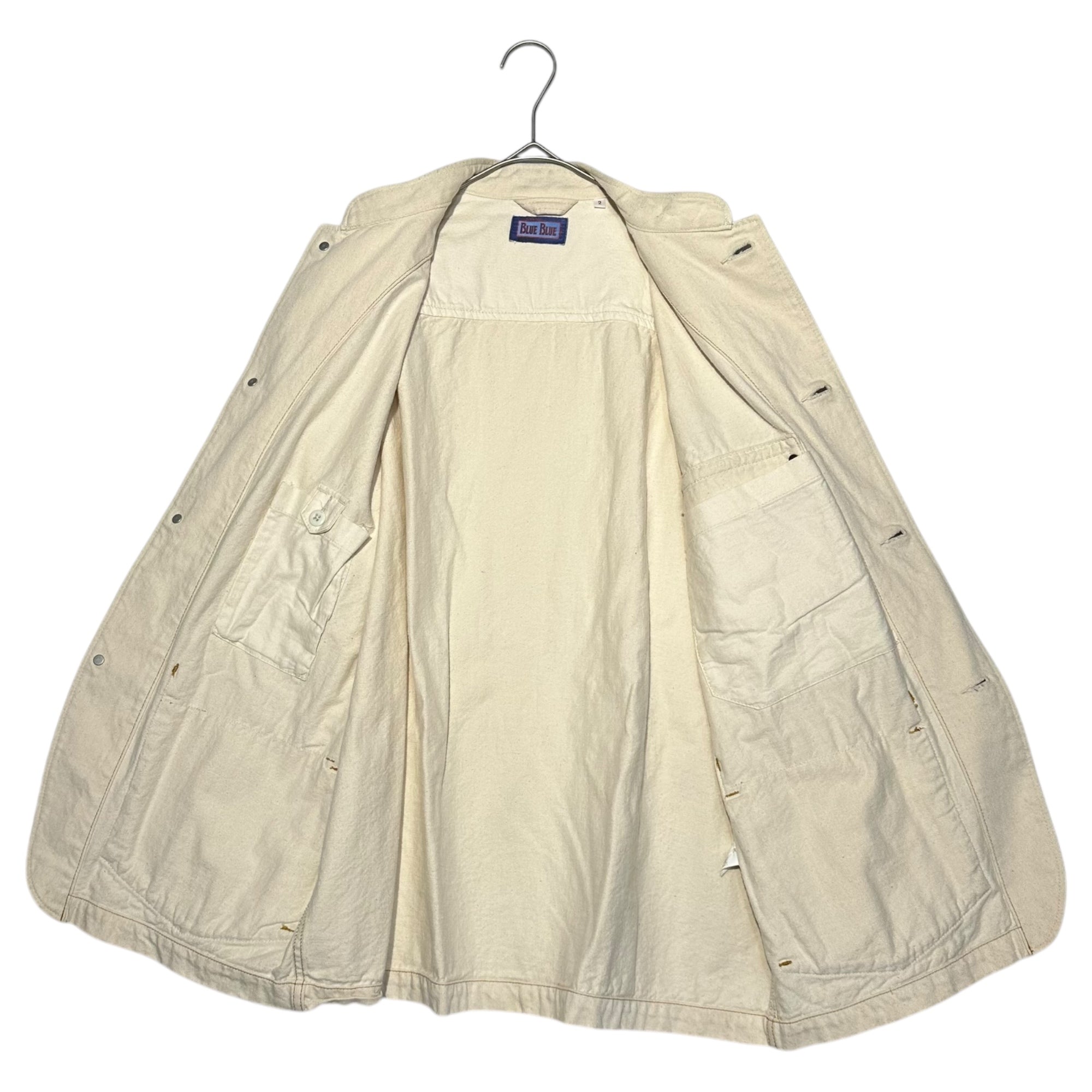 BLUE BLUE(ブルーブルー) Stand Collar White Denim Coverall Jacket スタンドカラー ホワイト デニム カバーオール ジャケット 2(M程度) オフホワイト