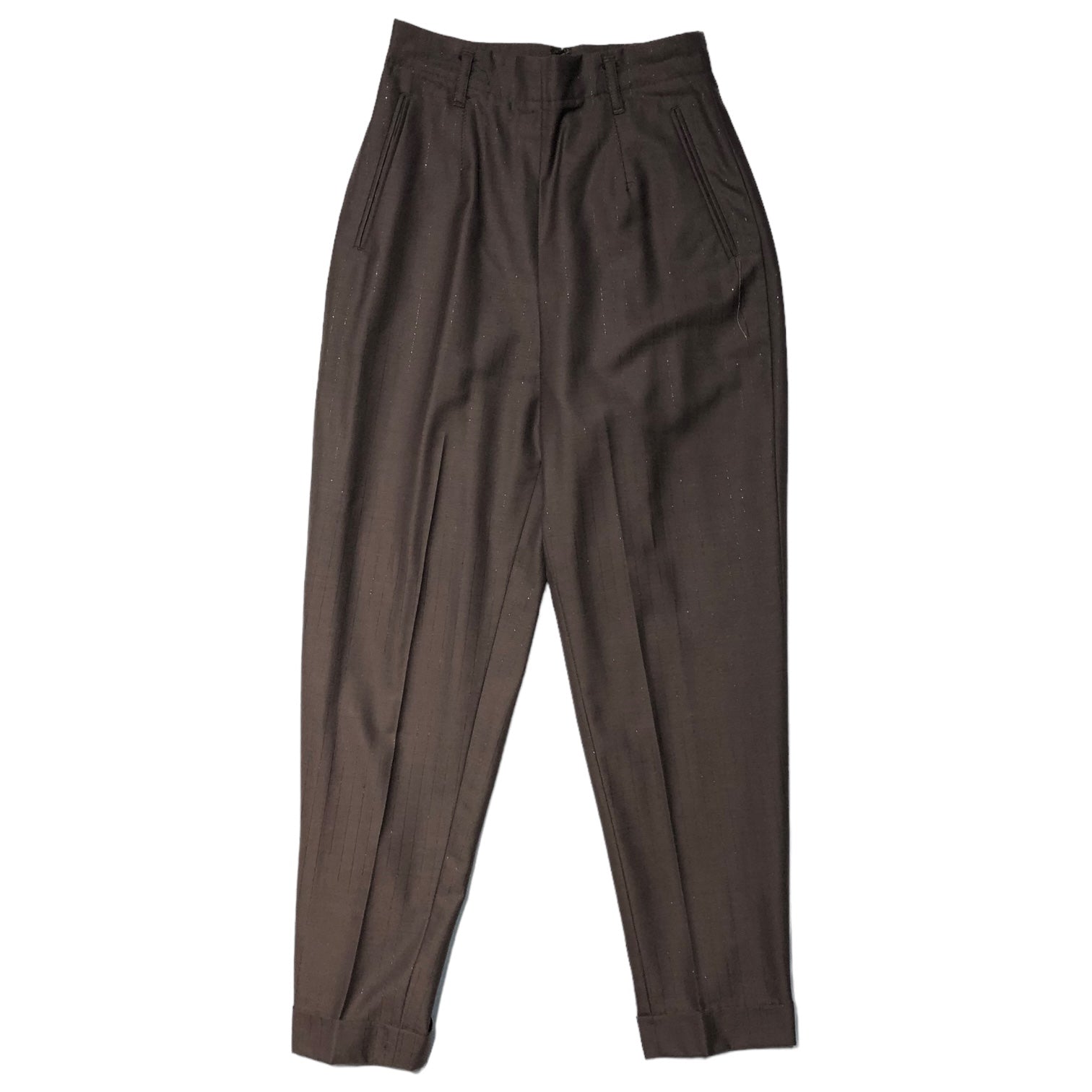 Jean Paul GAULTIER FEMME(ジャンポールゴルチエファム) 90's Lame stripe gilet setup ラメ ストライプ ジレ セットアップ 40(L程度) ブラウン スラックス ベスト