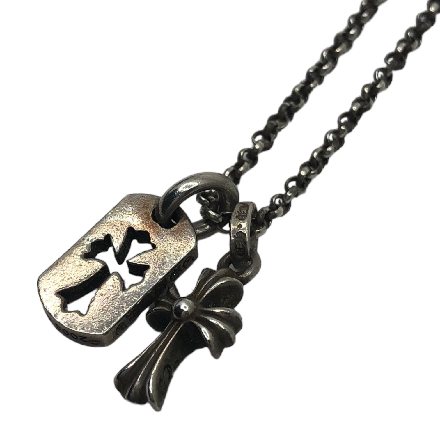 CHROME HEARTS(クロムハーツ) CUTOUT CROSS DOG TAG & BABY FAT ROLL CHAIN NECKLACE カットアウト クロス ドックタグ & ベイビー ファット ロール チェーン ネックレス シルバー クロムハーツ東京 インボイス付