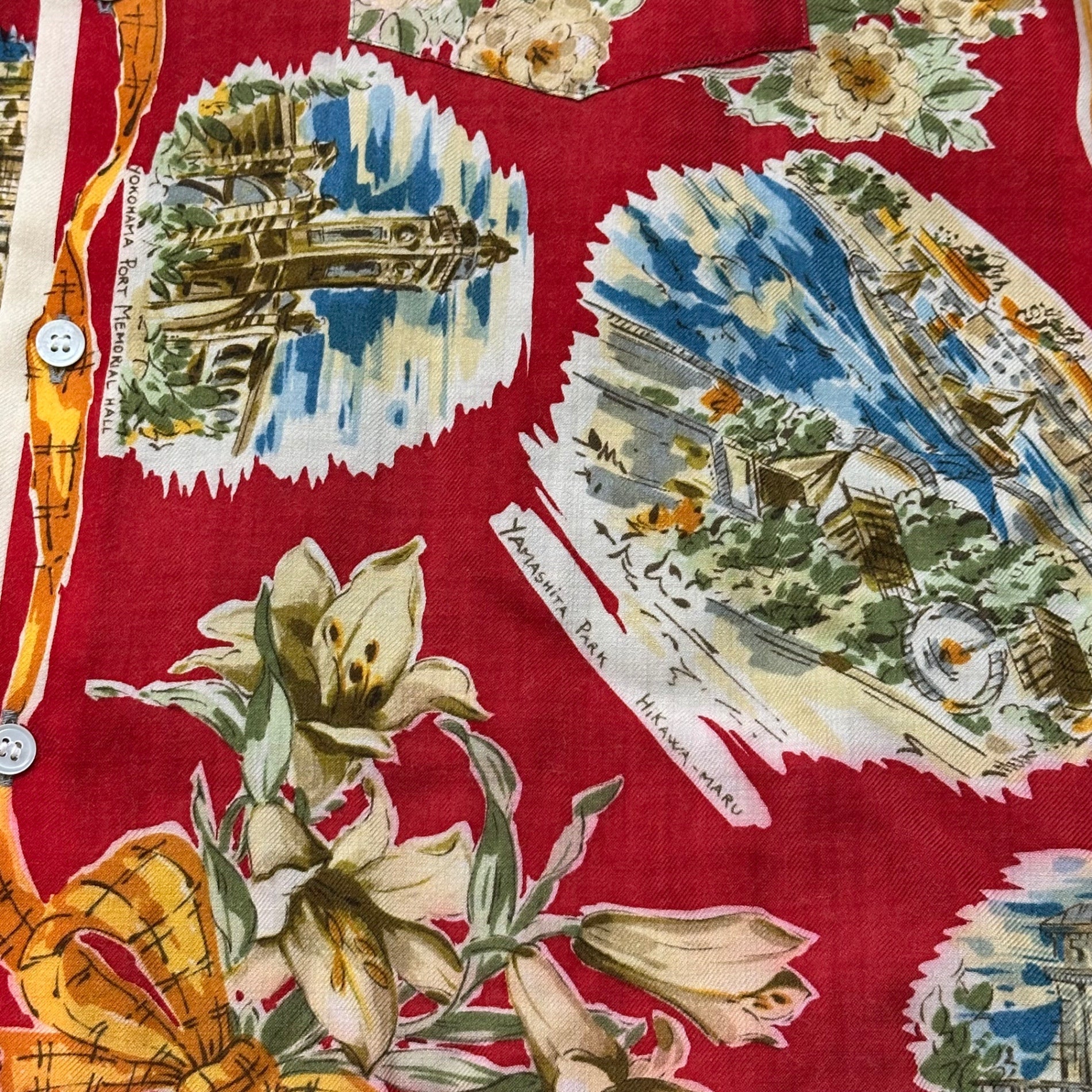 COMME des GARCONS HOMME PLUS(コムデギャルソンオムプリュス) 1999AW Souvenir Kitsch Yokohama Print Wool Shirt スーベニールキッチュ 横浜 名所 切替 ウールシャツ PB-040440 FREE レッド×グレー AD1999