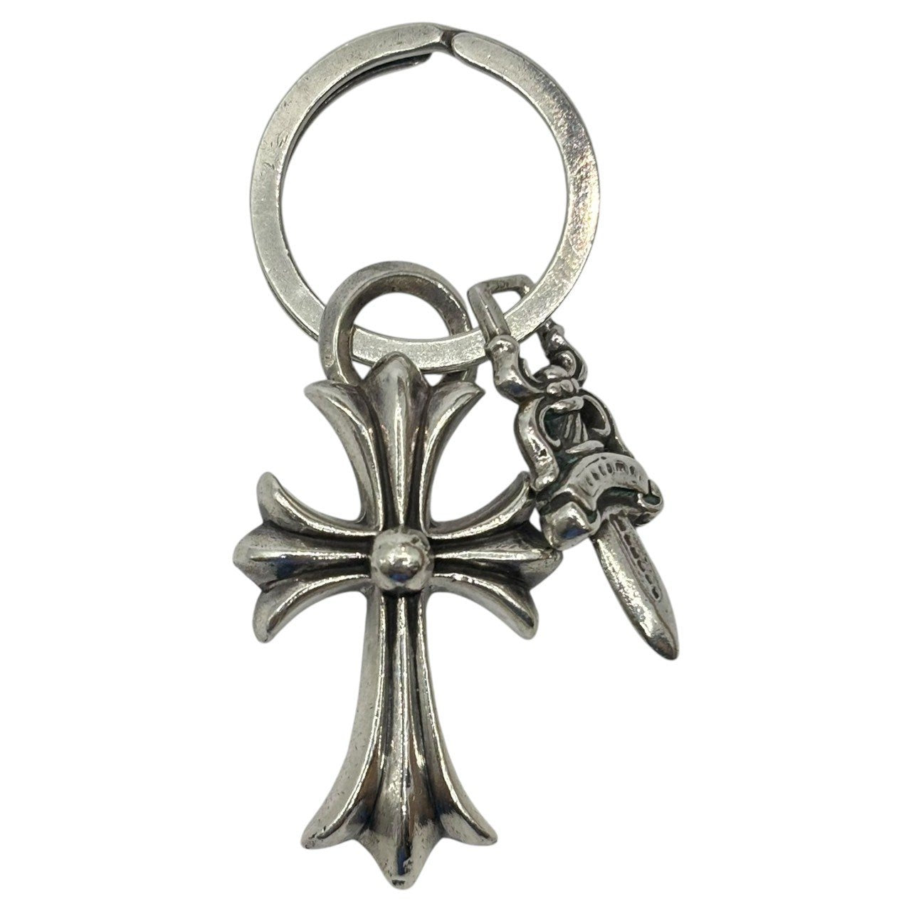 CHROME HEARTS(クロムハーツ) SMALL CH CROSS KEYRING with No5 DGGR スモール CH クロス キーリング & ダガー シルバー チャーム ネックレス 925 インボイス原本付