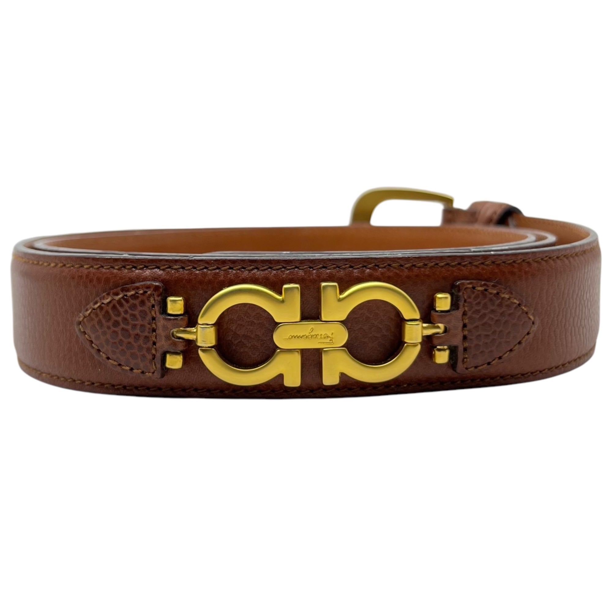 Salvatore Ferragamo(サルヴァトーレフェラガモ) Gancini leather buckle belt ガンチーニ レザー バックル ベルト 4614 100 ブラウン×ゴールド 本革 ビジネス ドレス スーツ