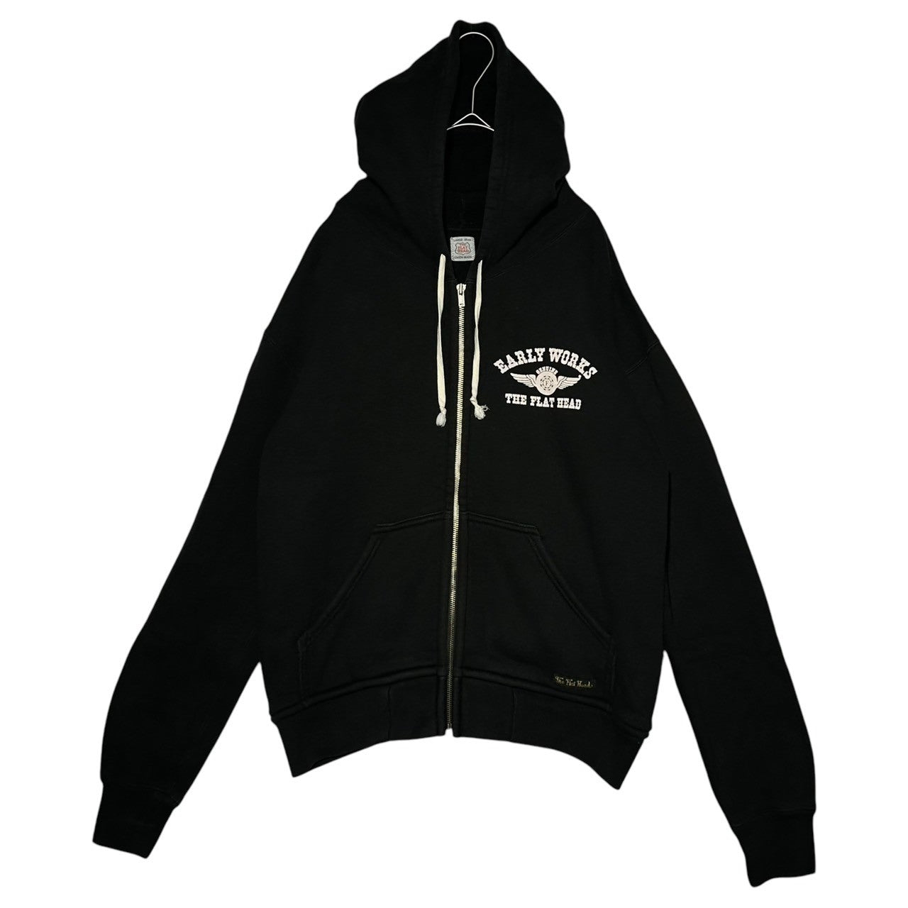 THE FLAT HEAD(ザフラットヘッド) Back-filled Logo Print Zip Hoodie 裏起毛 ロゴ プリント ジップ パーカー L ブラック