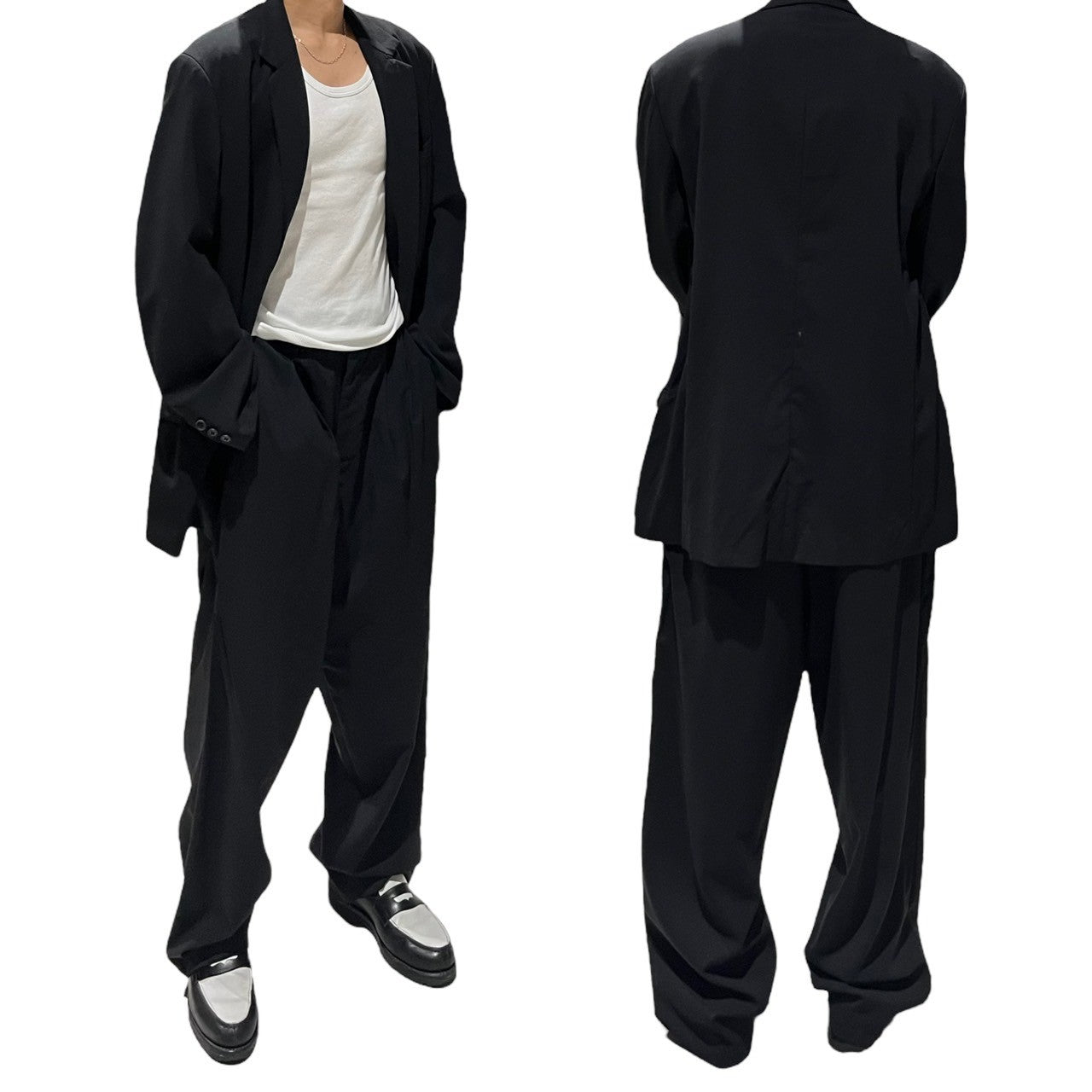 Y's for men(ワイズフォーメン) 93SS wool gabardine set up suit ウール ギャバジン セット アップ スーツ MO-J06-103 MO-P04-103 S ブラック ワイド シルエット パンツ テーラード ジャケット