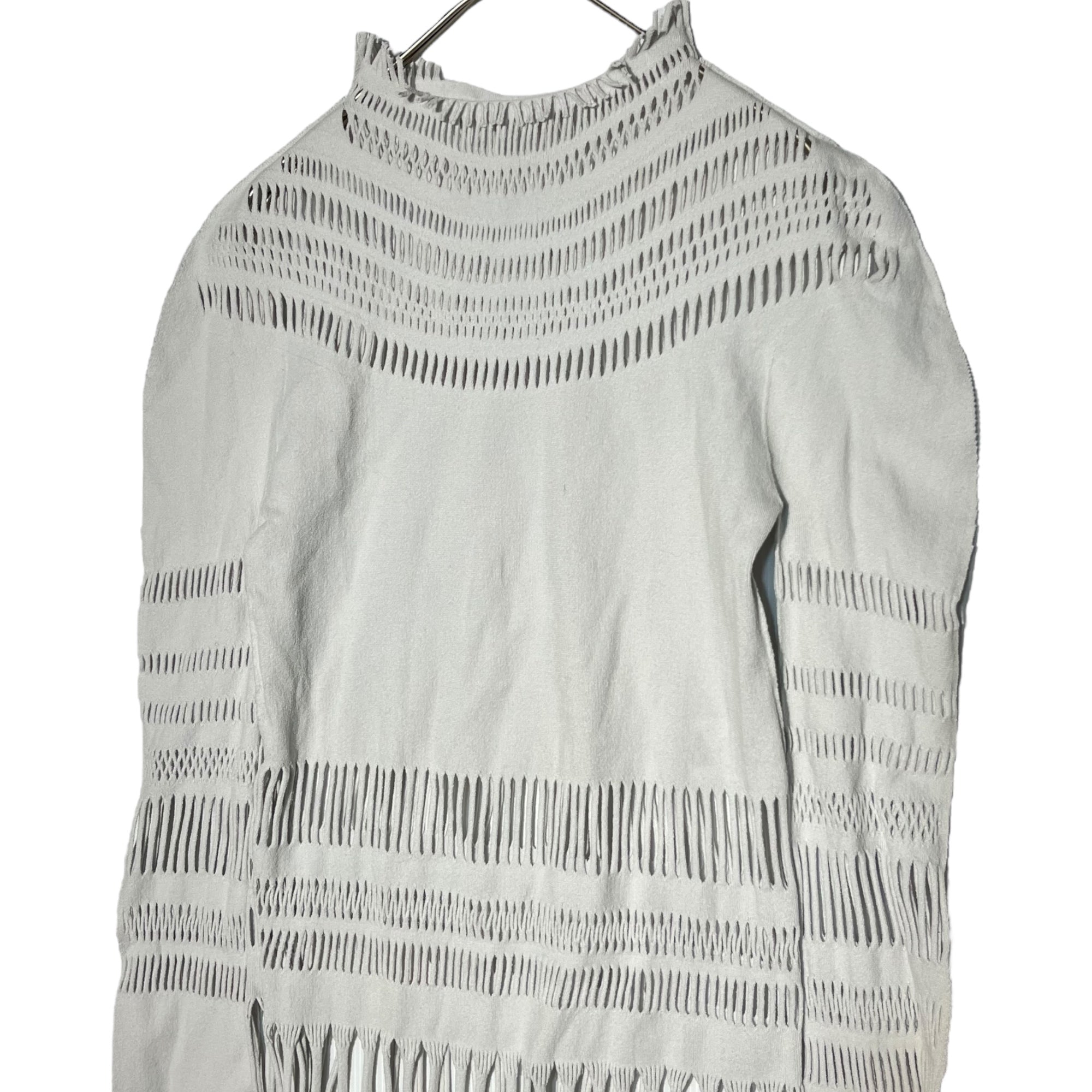 A-POC ISSEY MIYAKE(エーポック イッセイミヤケ) knitted fringe stretch cut and sew 編み フリンジ ストレッチ カットソー IM03KK316 2(M) ライトグレー