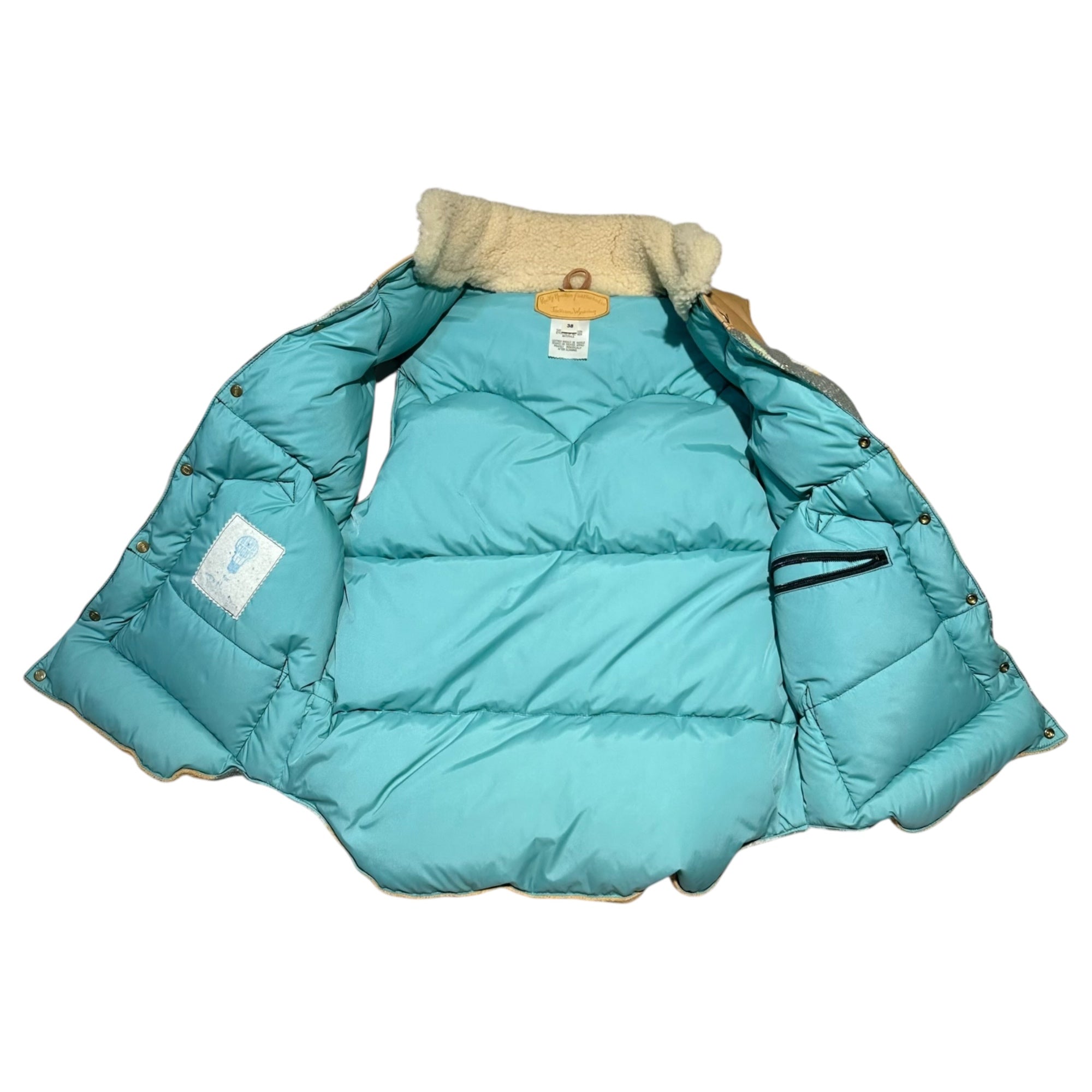 Rocky Mountain Featherbed × Ron Herman(ロッキーマウンテン × ロンハーマン) Leather Yoke Native Pattern Fleece-Lined Down Vest レザー ヨーク ネイティブ柄 ボア ダウン ベスト 38(M) オレンジ×ベージュ×ブラック